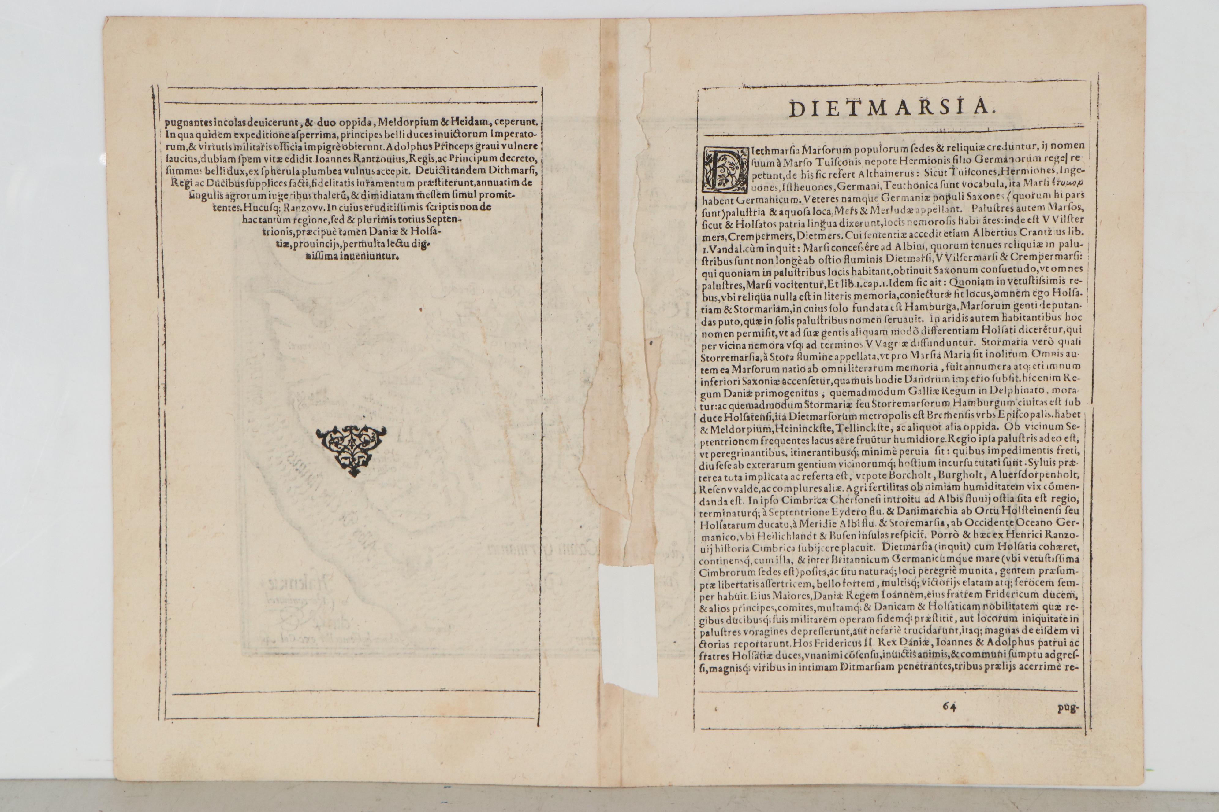 Matthias Quad Engraving Map of Denmark, 1596