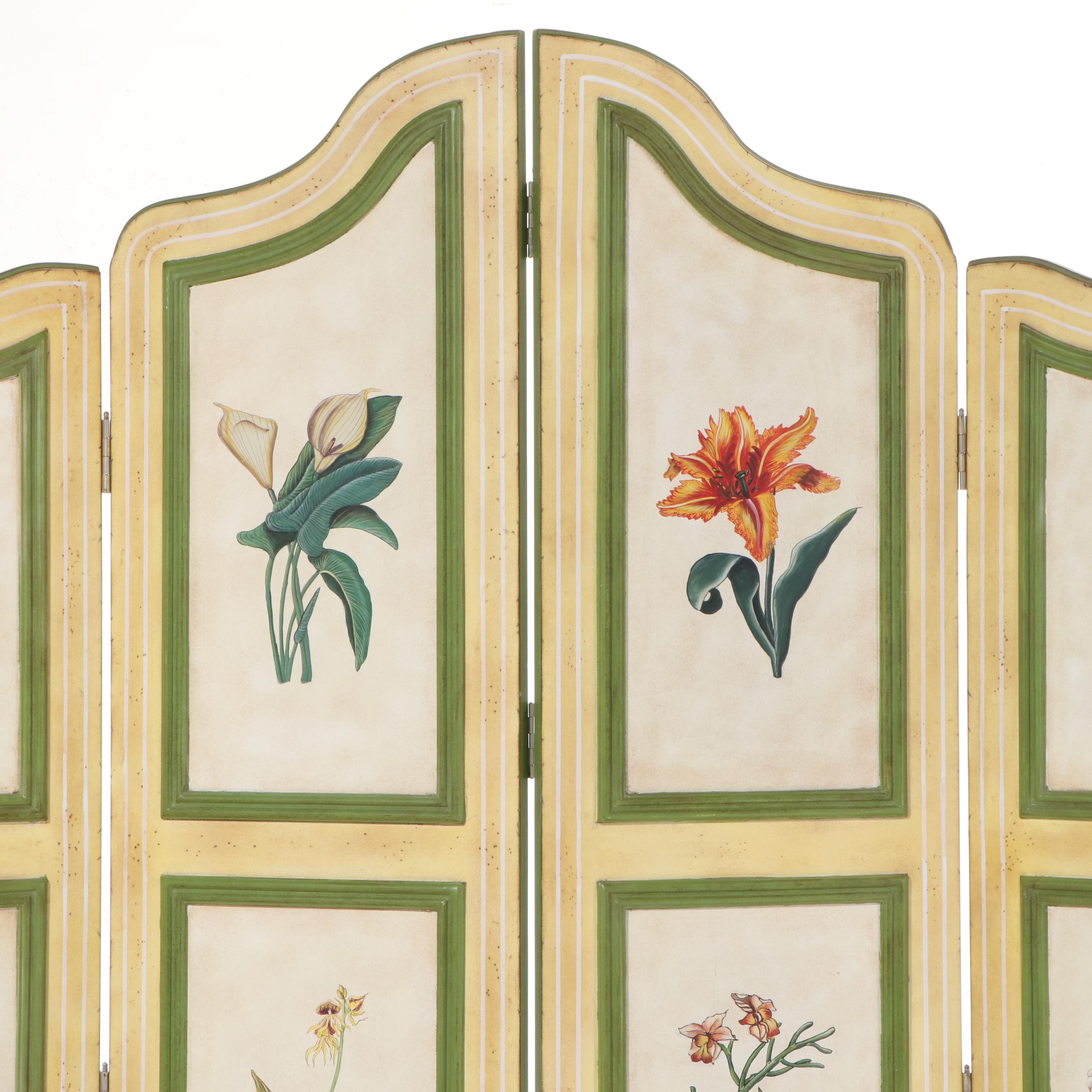 Floral-Decorated Four-Panel Folding Screen