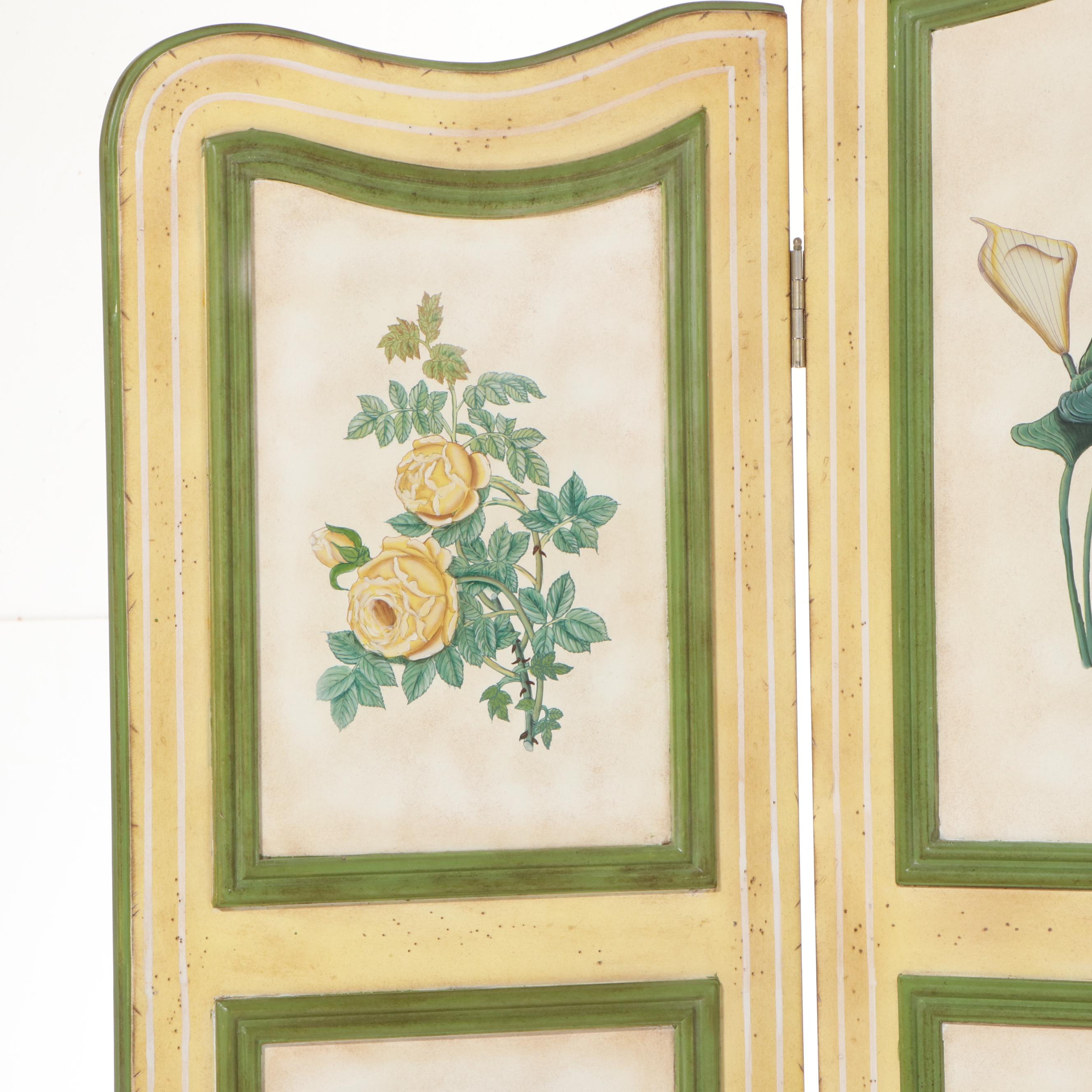 Floral-Decorated Four-Panel Folding Screen