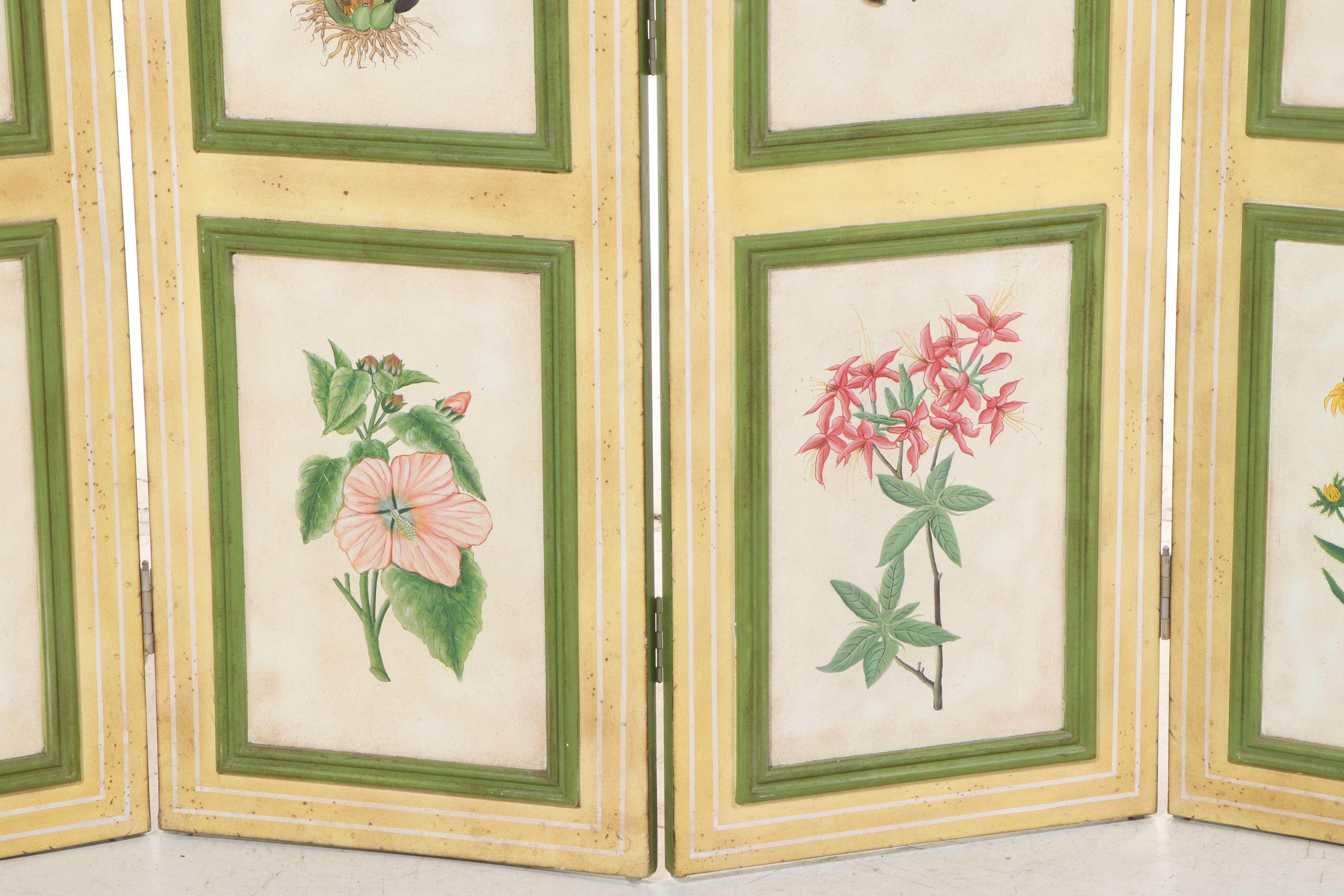 Floral-Decorated Four-Panel Folding Screen