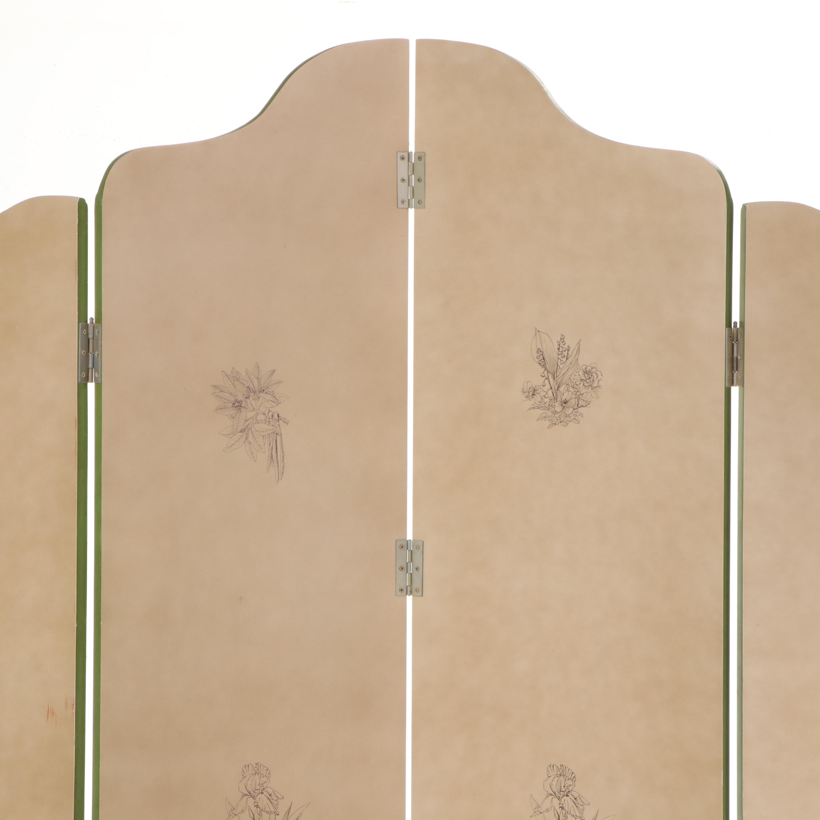 Floral-Decorated Four-Panel Folding Screen