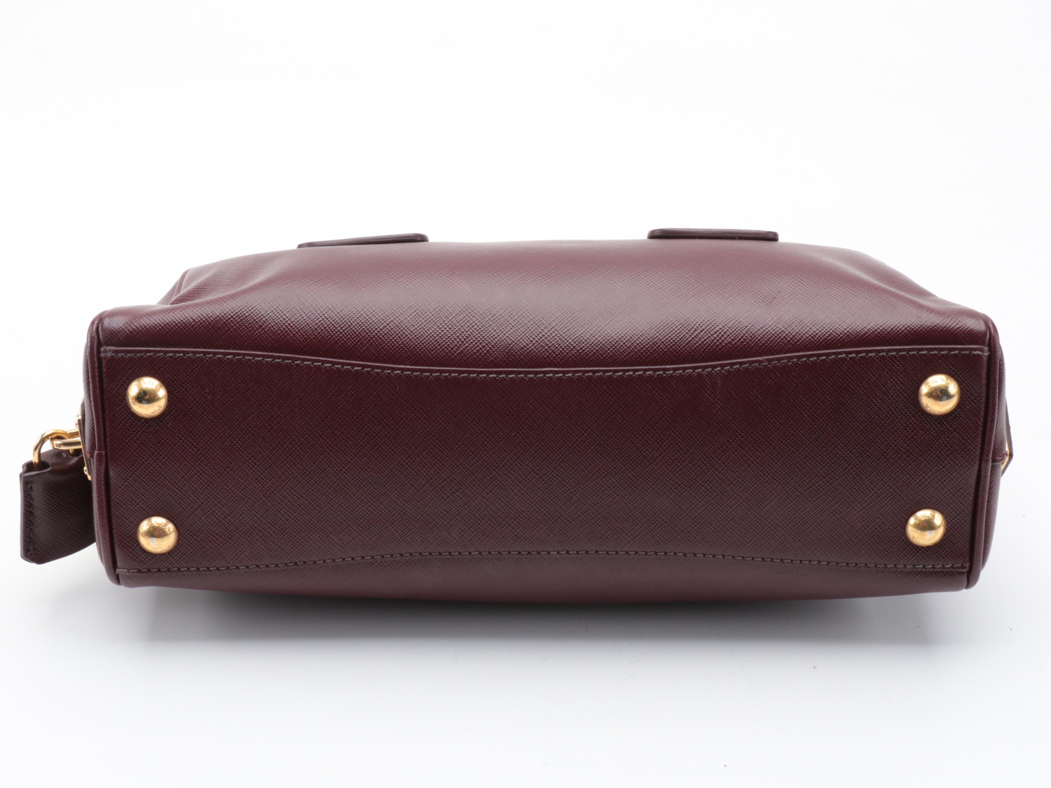 Prada Bauletto Burgundy Saffiano Leather Two-Way Satchel