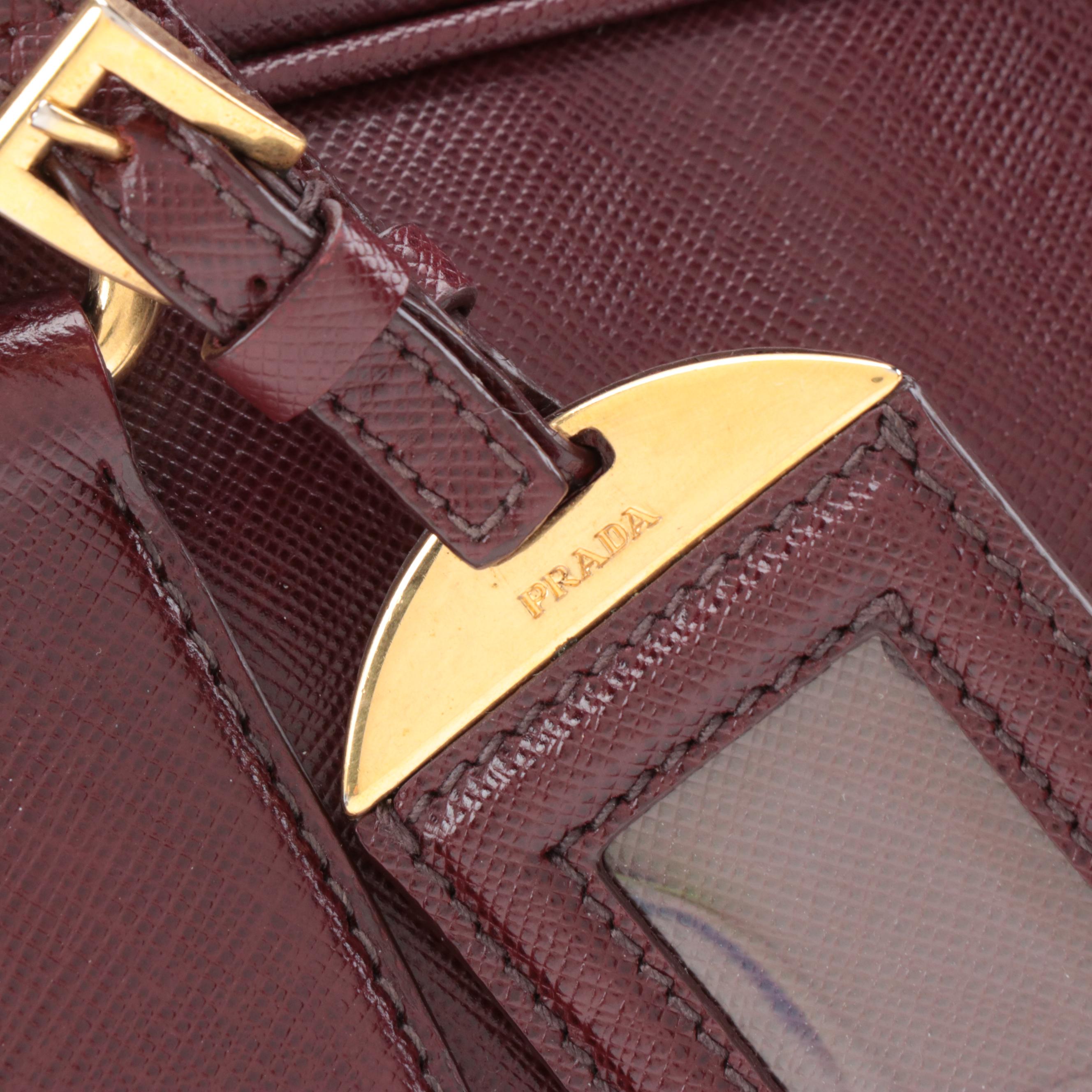 Prada Bauletto Burgundy Saffiano Leather Two-Way Satchel