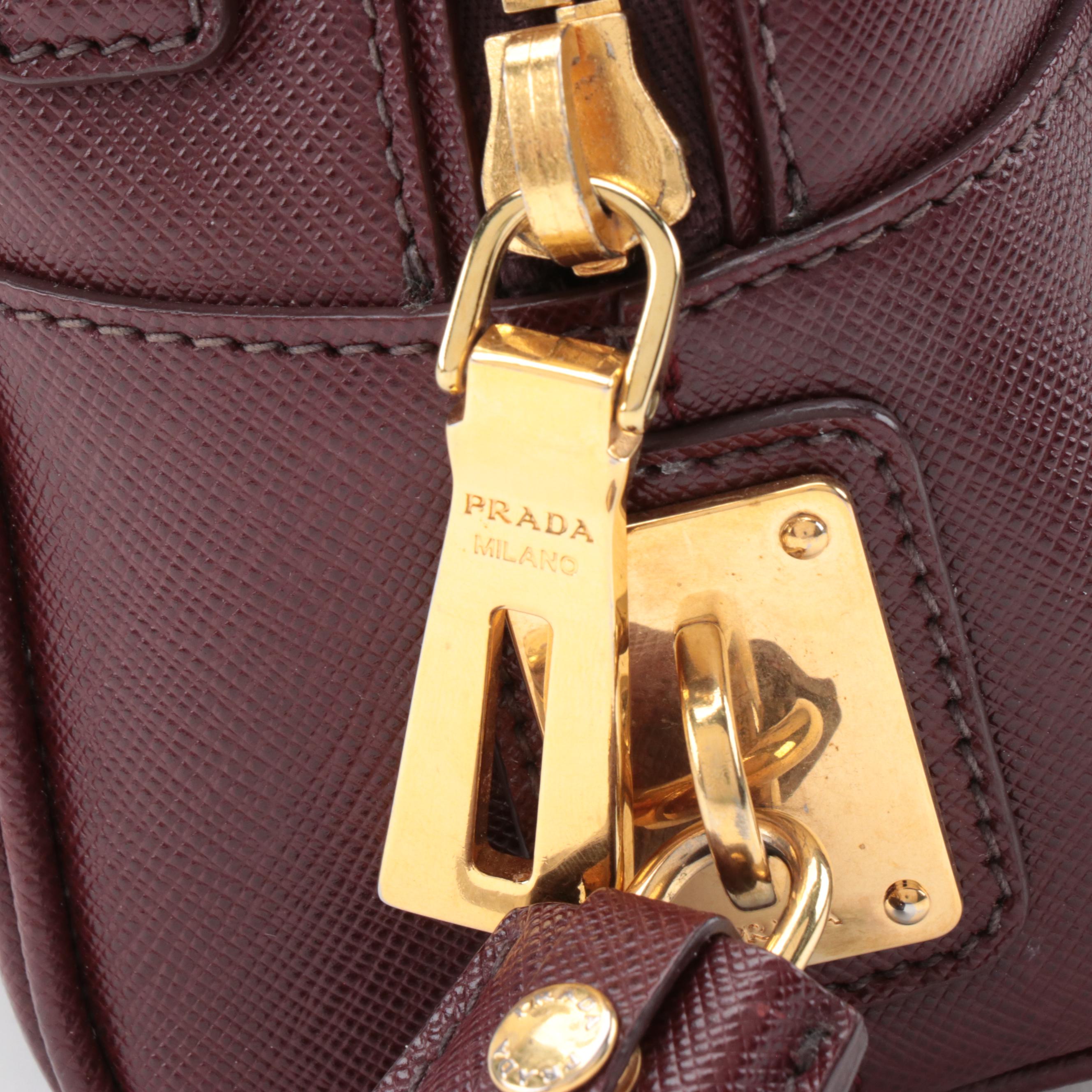 Prada Bauletto Burgundy Saffiano Leather Two-Way Satchel