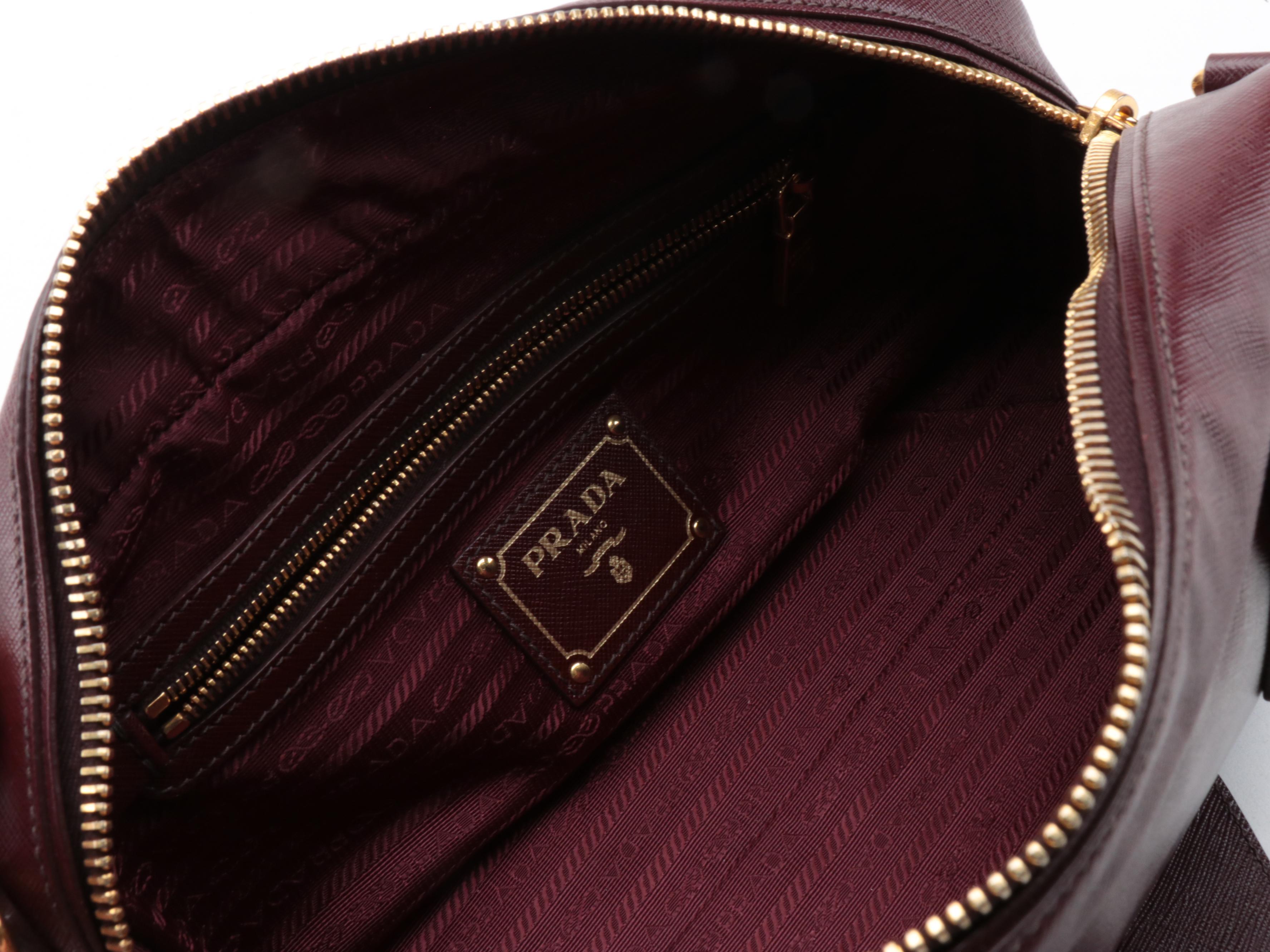 Prada Bauletto Burgundy Saffiano Leather Two-Way Satchel
