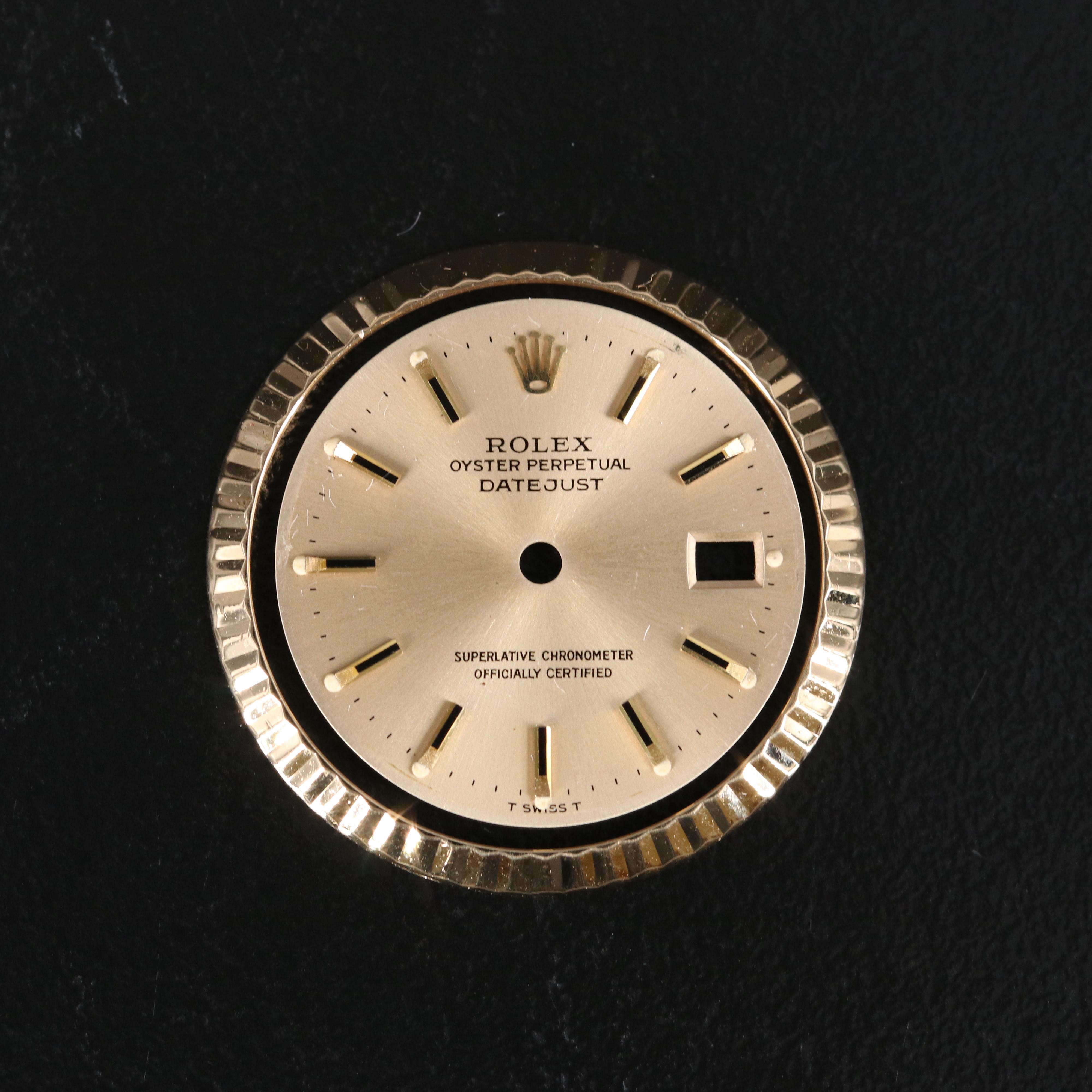 Vintage Rolex Datejust Champagne Dial with 18K Yellow Gold Fluted Bezel