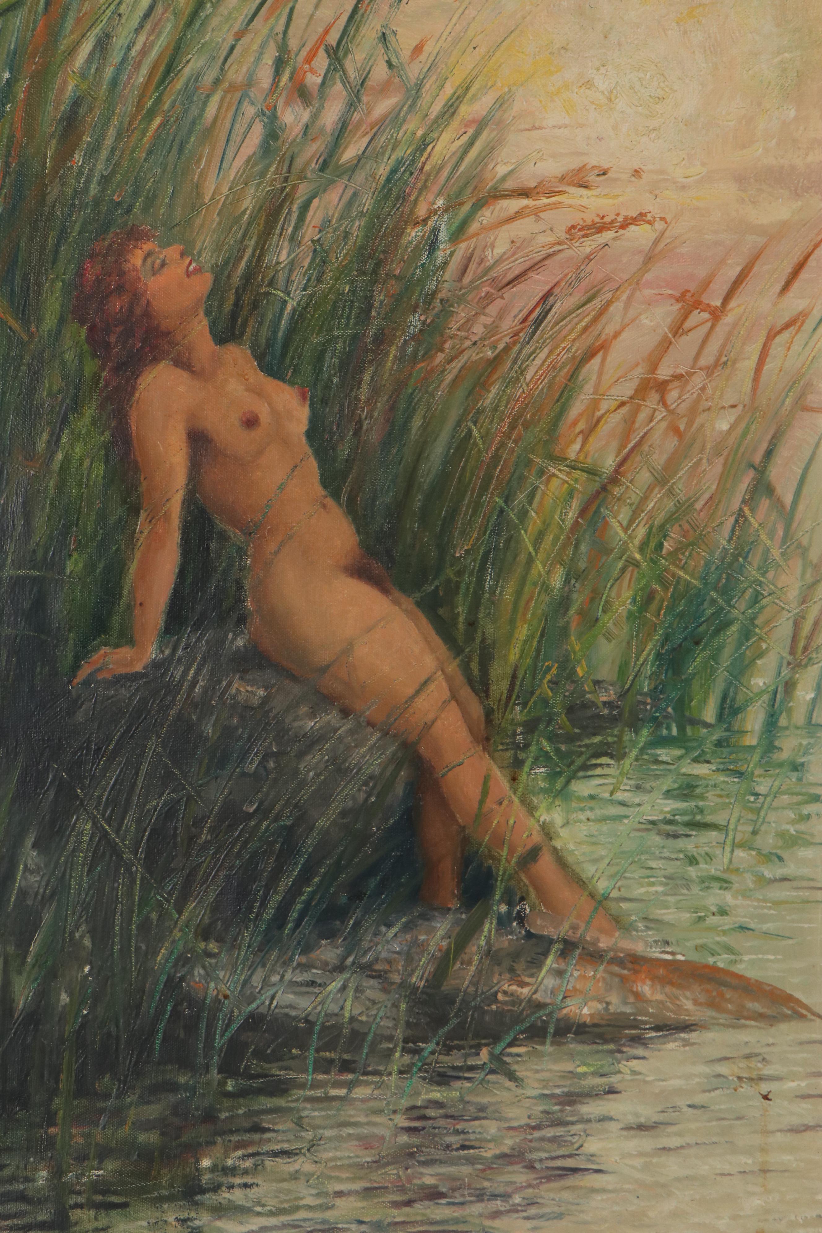 Sten Ekendahl Oil Painting of Reclining Nude, Mid-20th Century