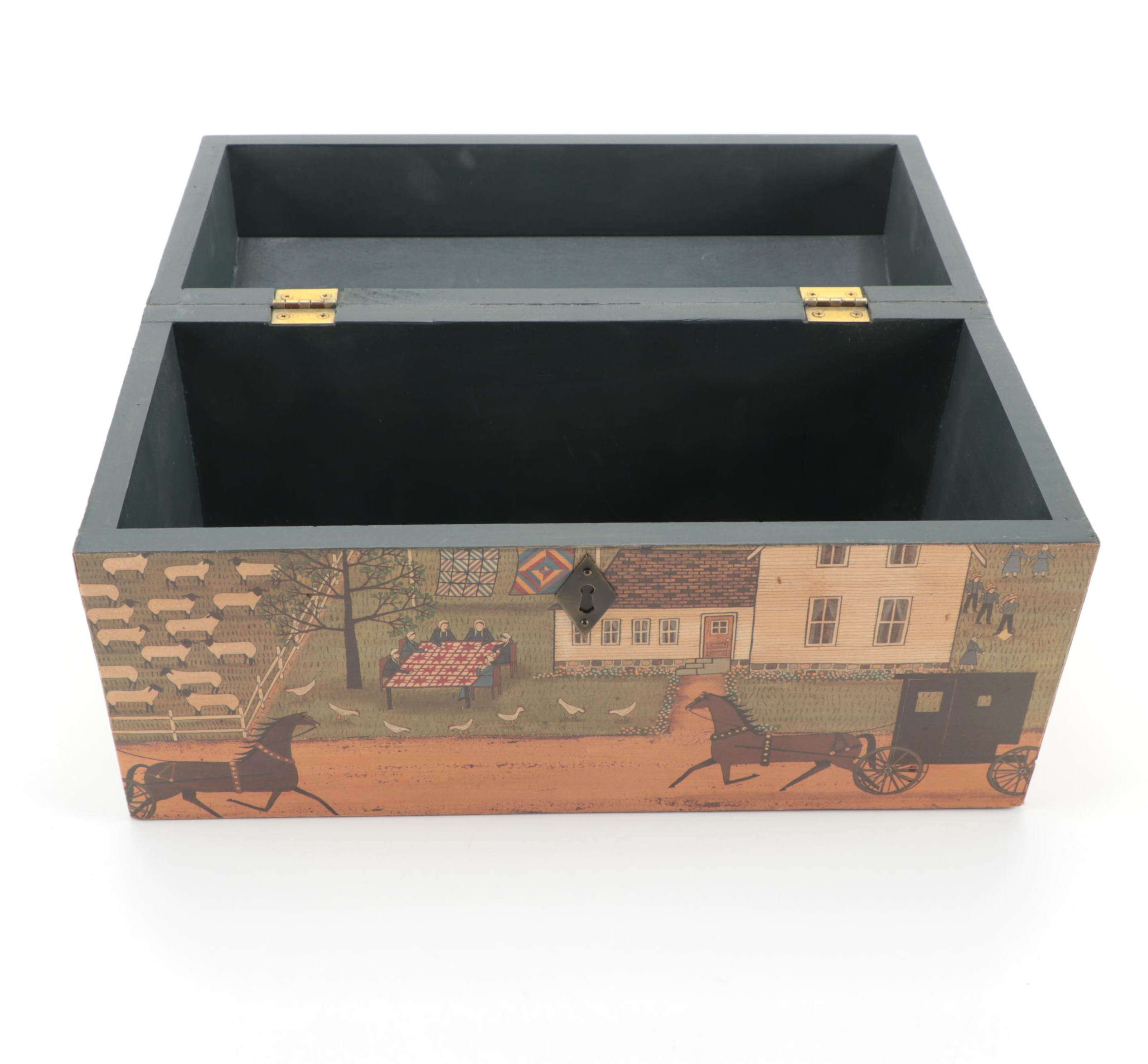 Decoupage Casket Storage Box with Decorative Amish Farming Scenery