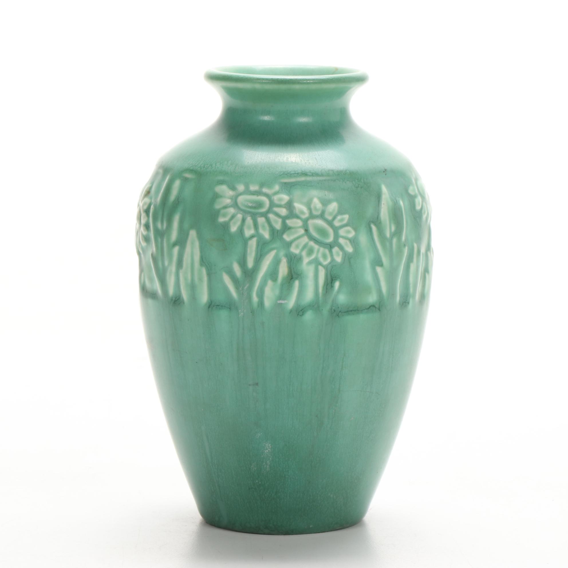 Rookwood Pottery Green Matte Glaze Sunflower Vase, 1928