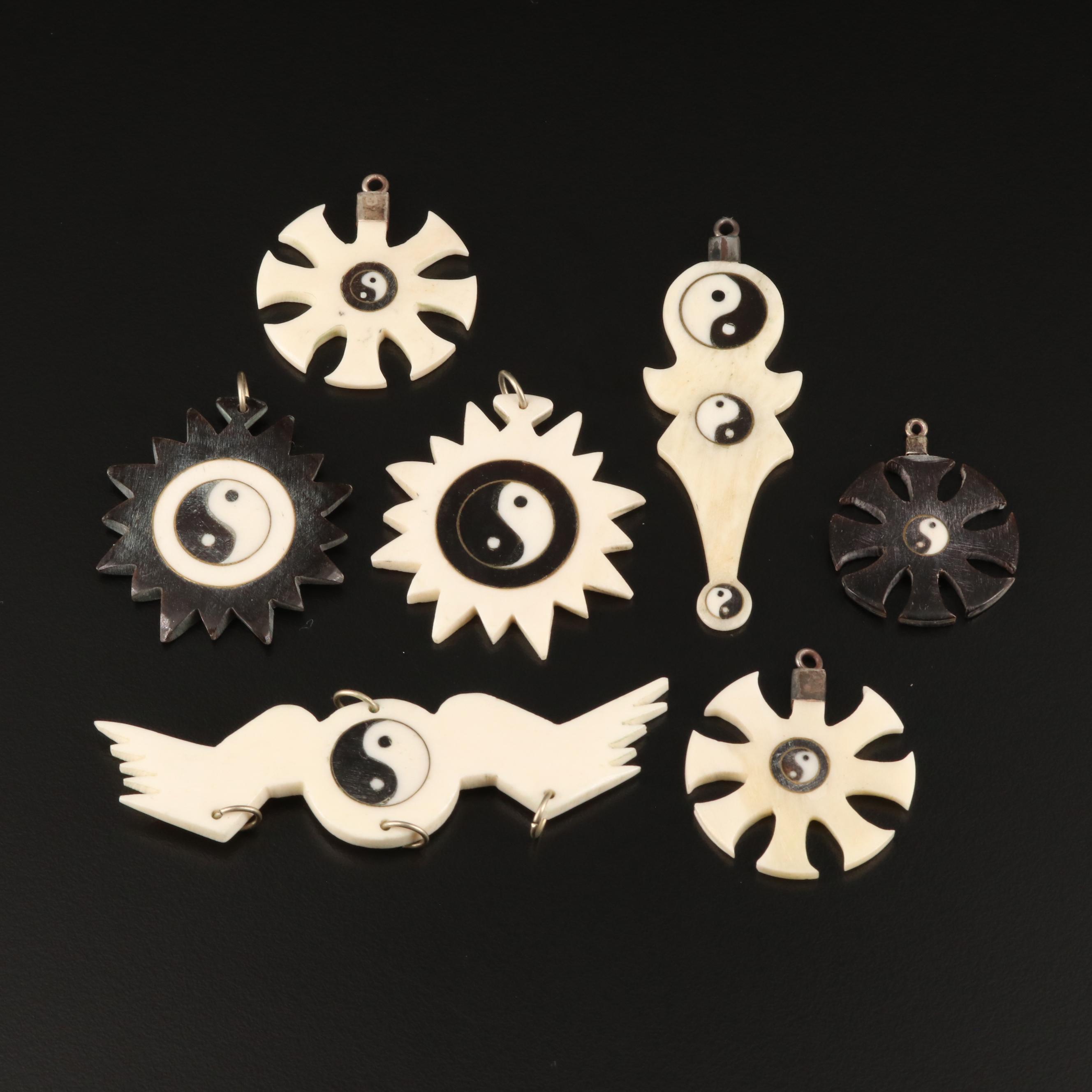 Asian Bone and Horn Yin Yang and Bagua Pendants