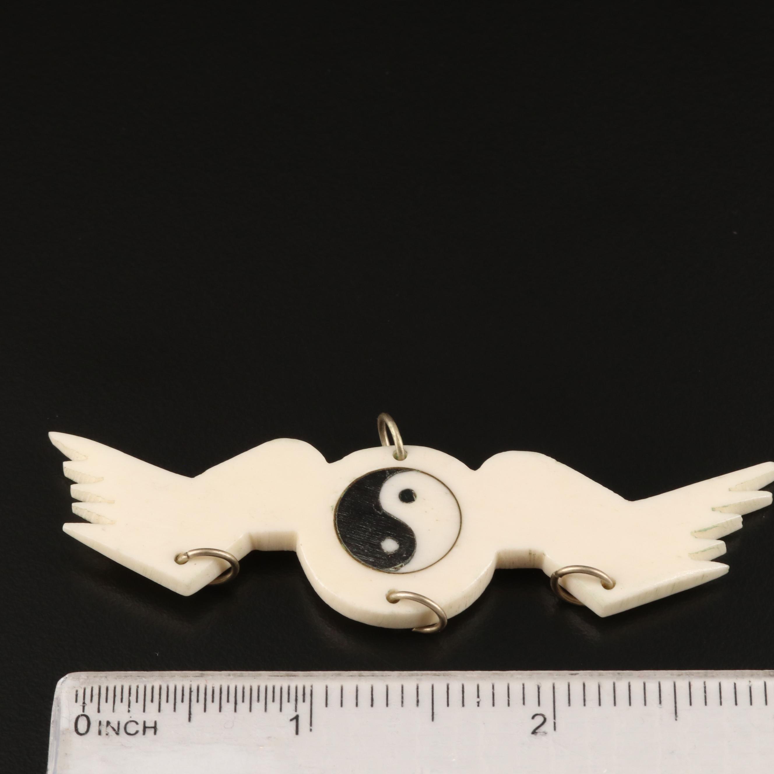 Asian Bone and Horn Yin Yang and Bagua Pendants