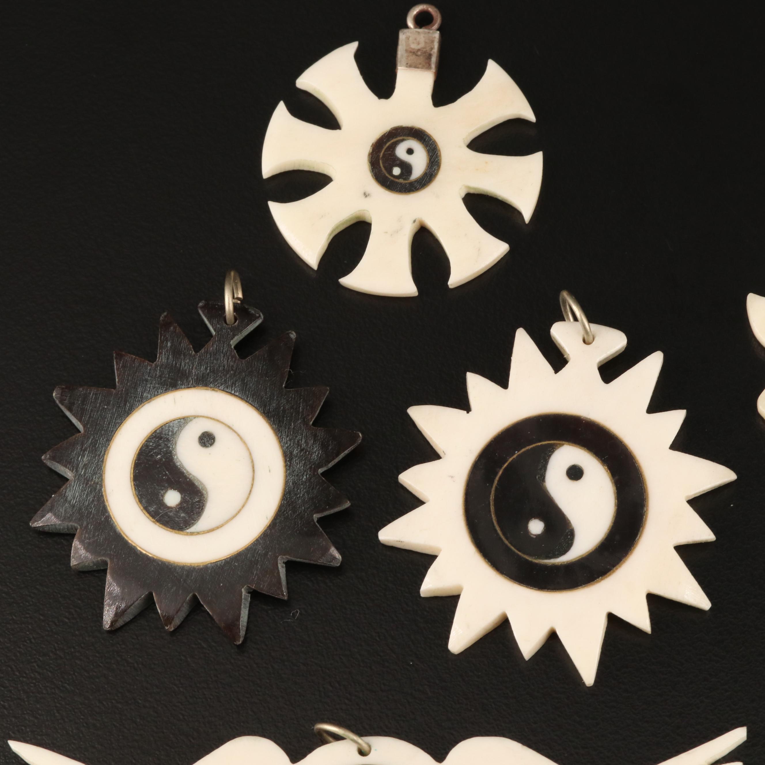 Asian Bone and Horn Yin Yang and Bagua Pendants