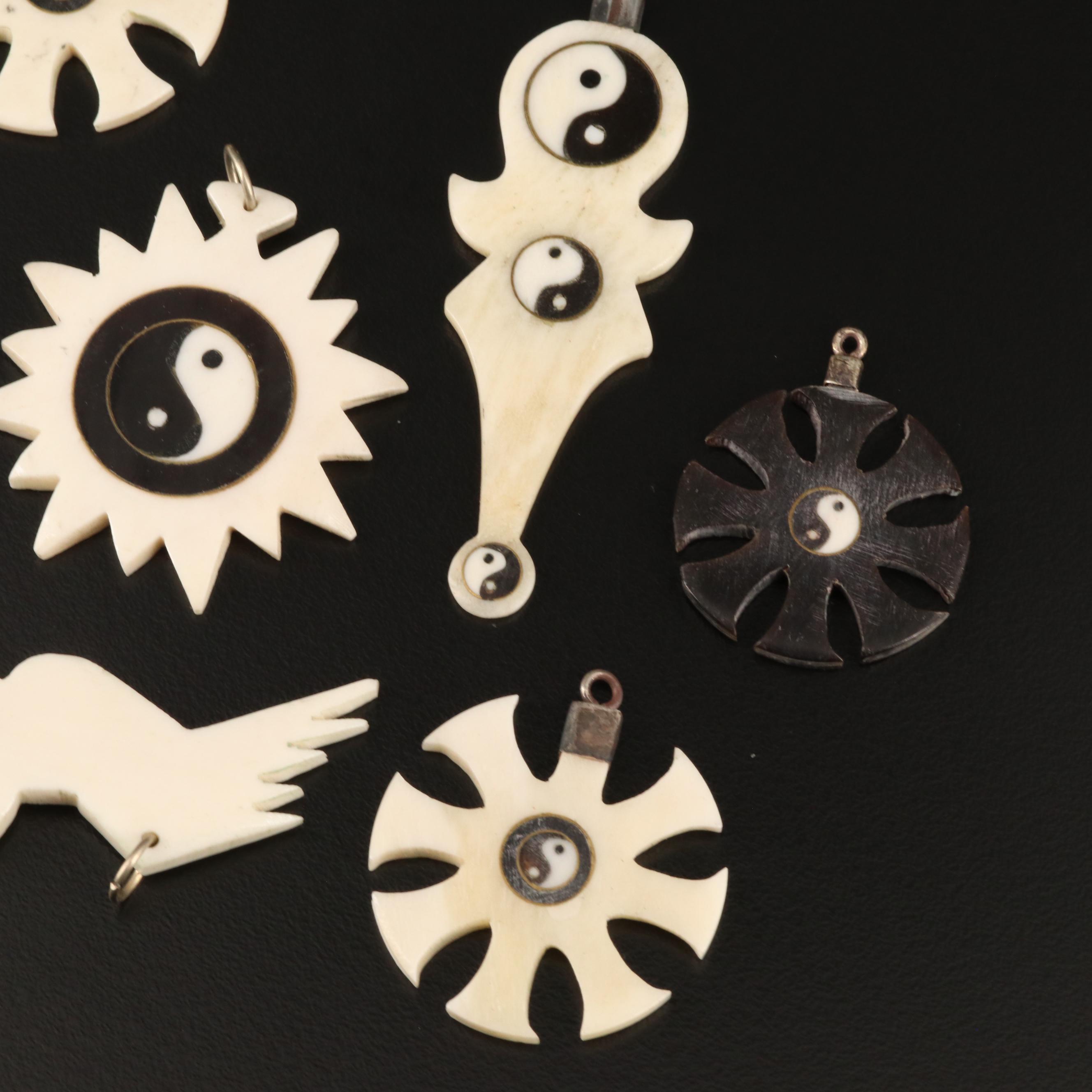 Asian Bone and Horn Yin Yang and Bagua Pendants