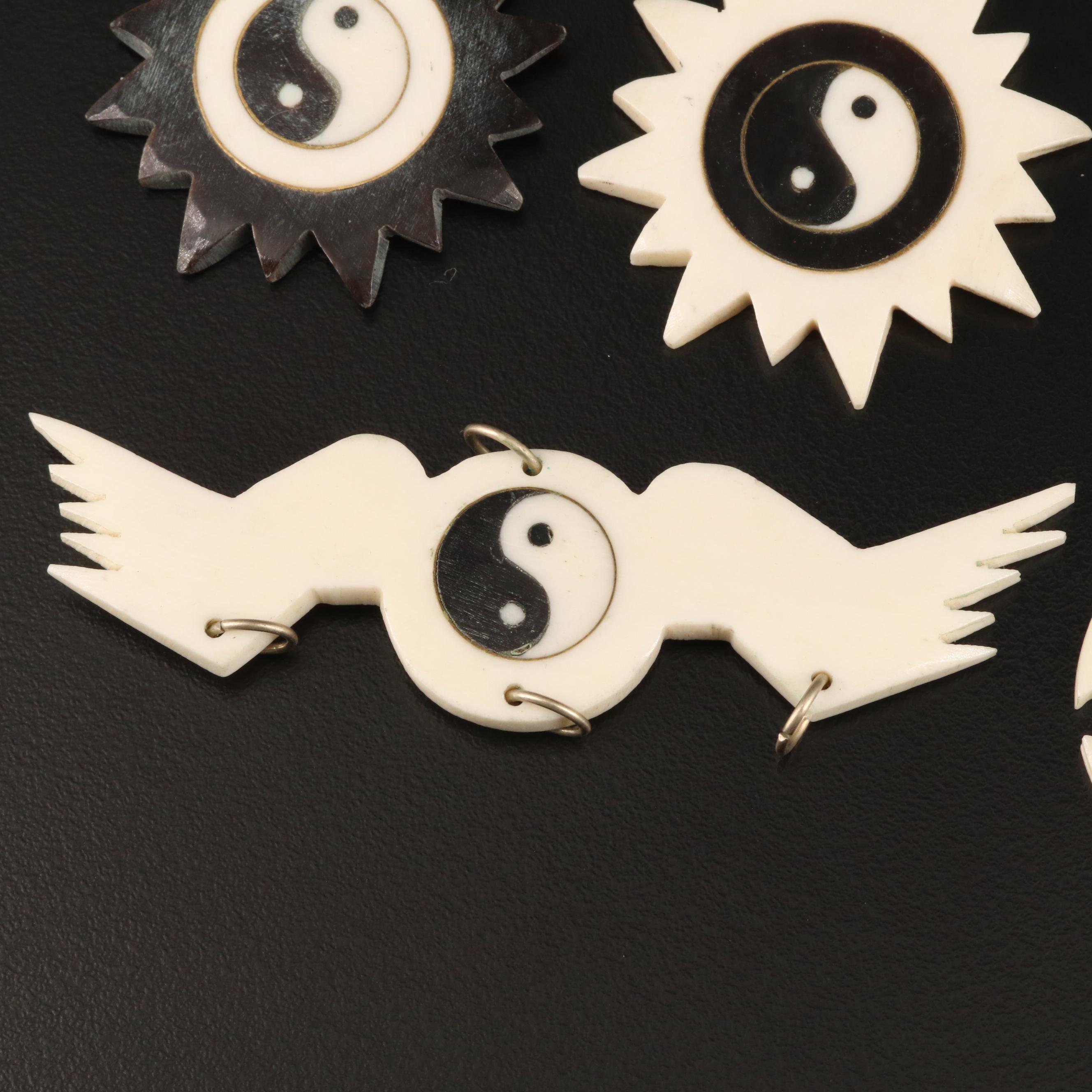 Asian Bone and Horn Yin Yang and Bagua Pendants