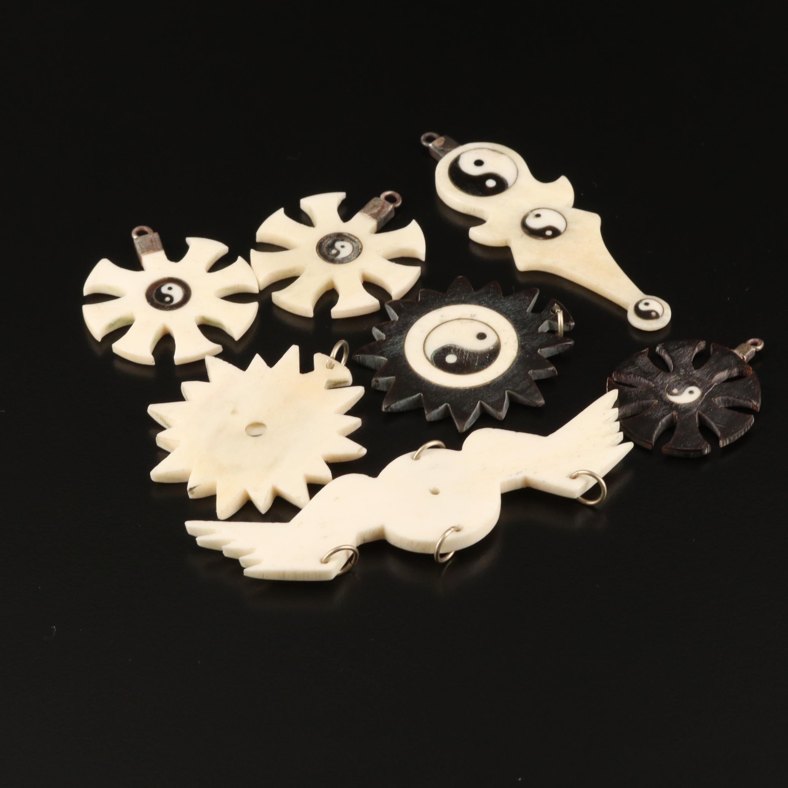 Asian Bone and Horn Yin Yang and Bagua Pendants