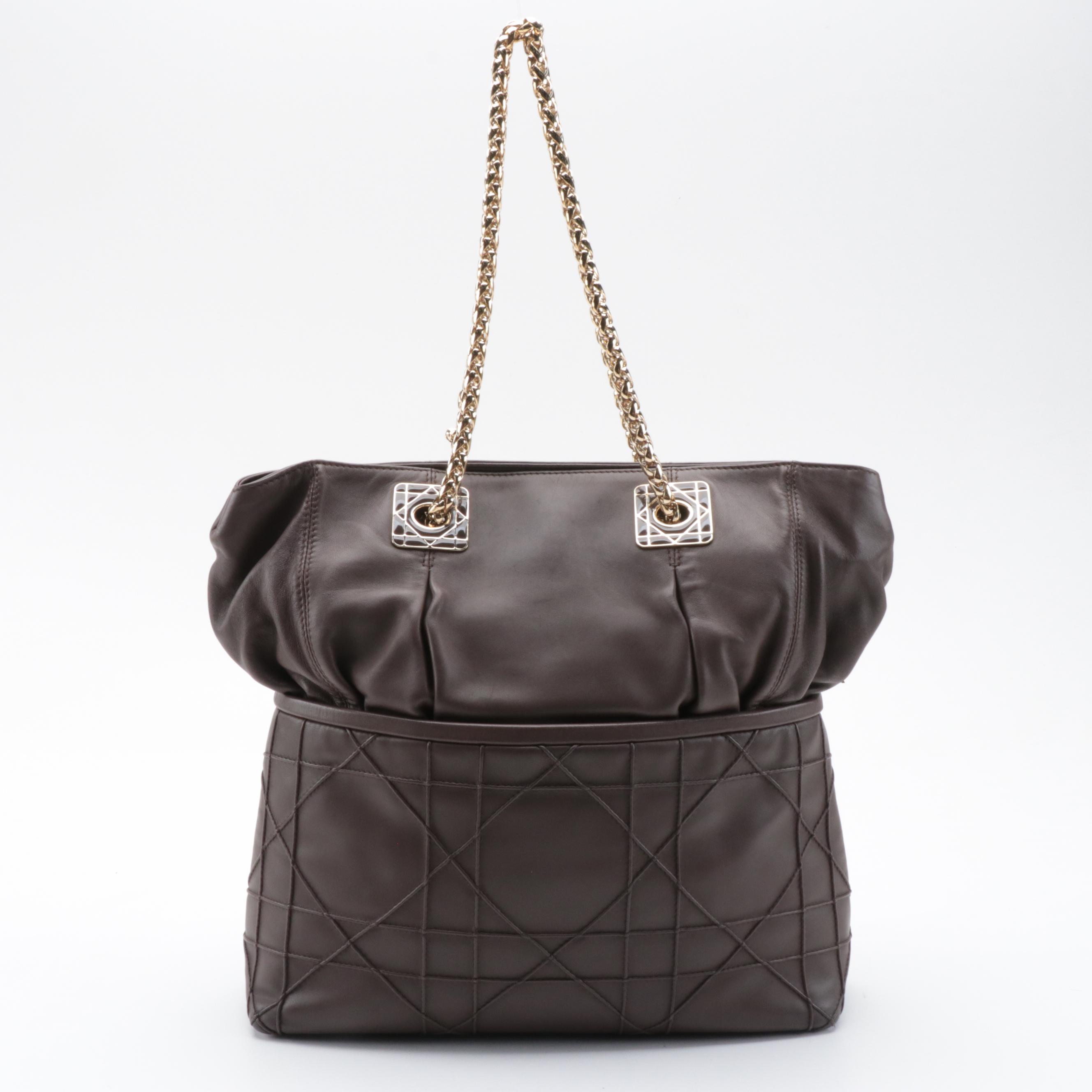 Christian Dior Granville Chain Tote in Brown Cannage Quilted Leather
