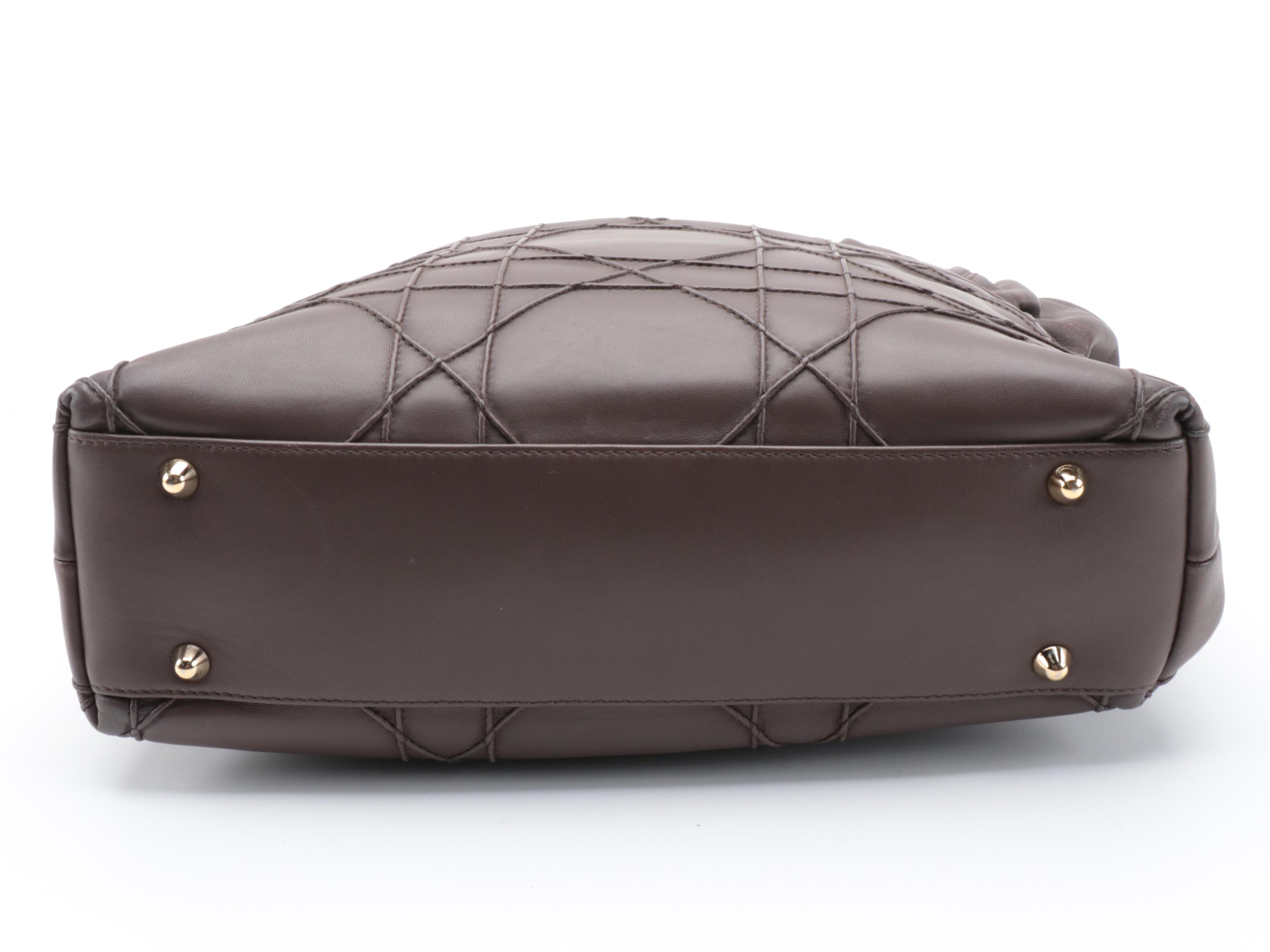 Christian Dior Granville Chain Tote in Brown Cannage Quilted Leather