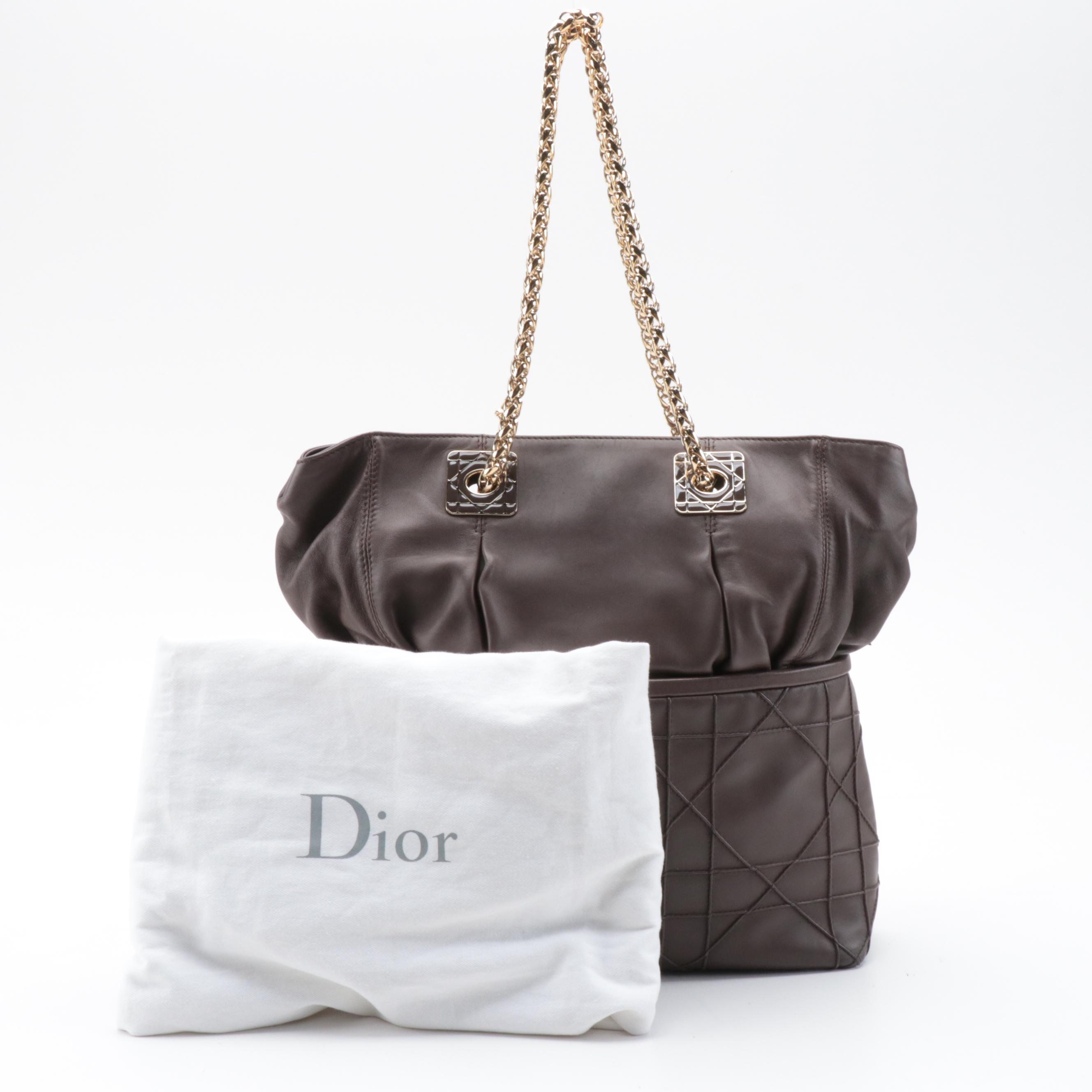 Christian Dior Granville Chain Tote in Brown Cannage Quilted Leather