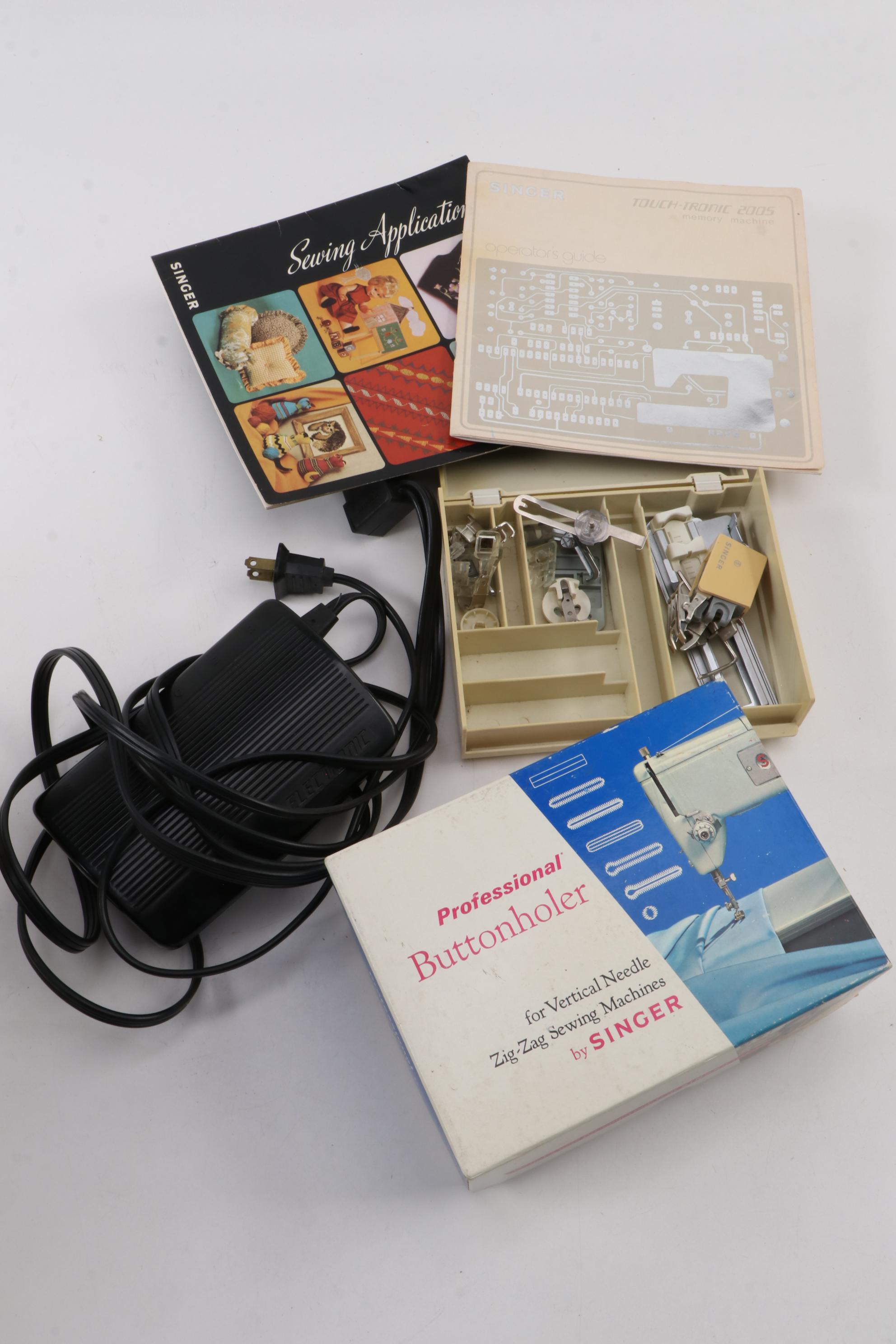 Singer Touch-Tronic 2005 Memory Sewing Machine and Buttonholer with Accessories