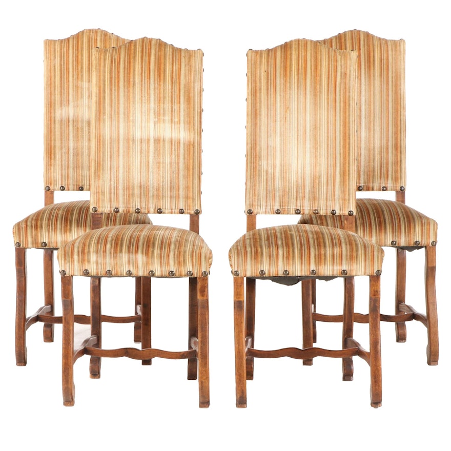 Four Louis XIII Style Oak Upholstered Side Chairs