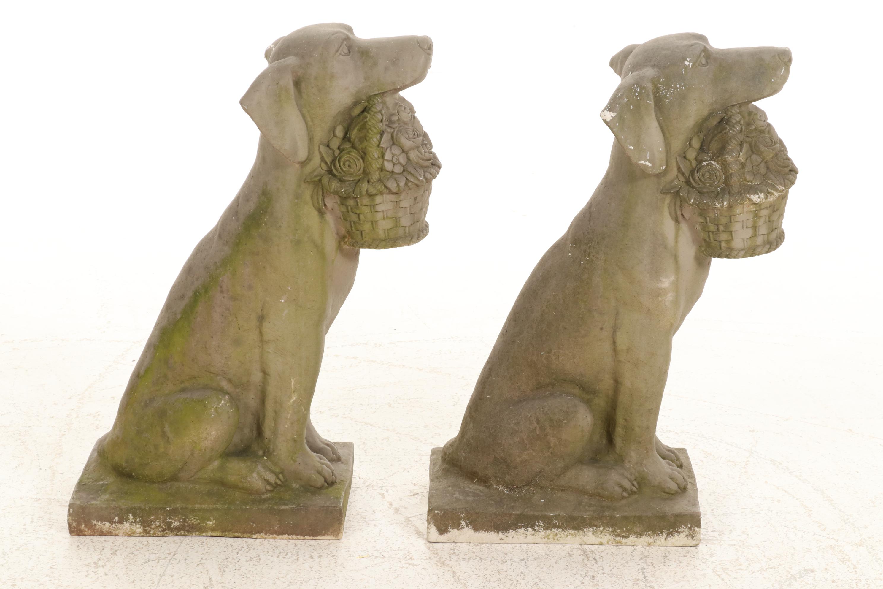 Pair of Resin Dogs with Flower Baskets Lawn Ornaments, Contemporary