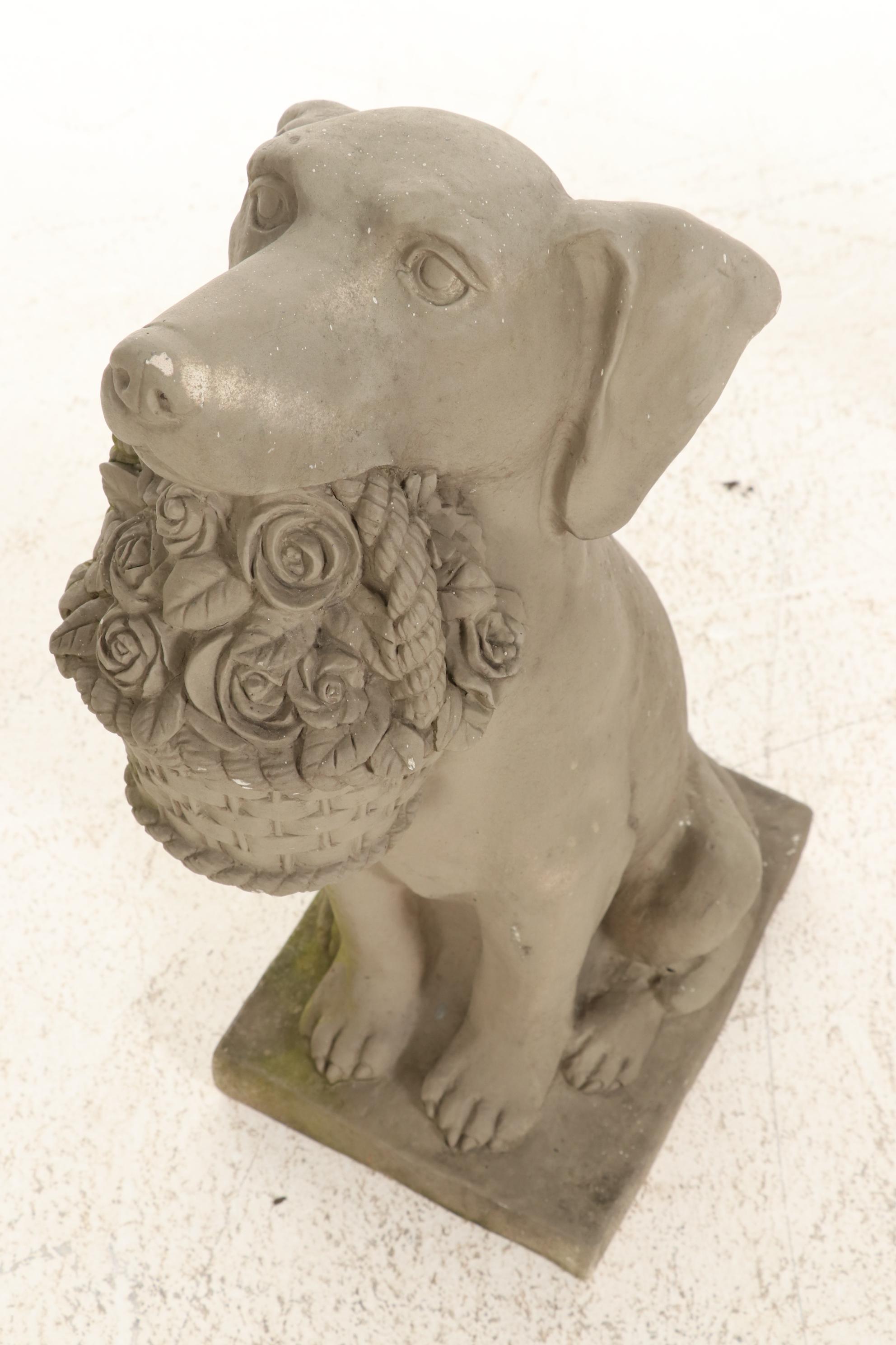 Pair of Resin Dogs with Flower Baskets Lawn Ornaments, Contemporary