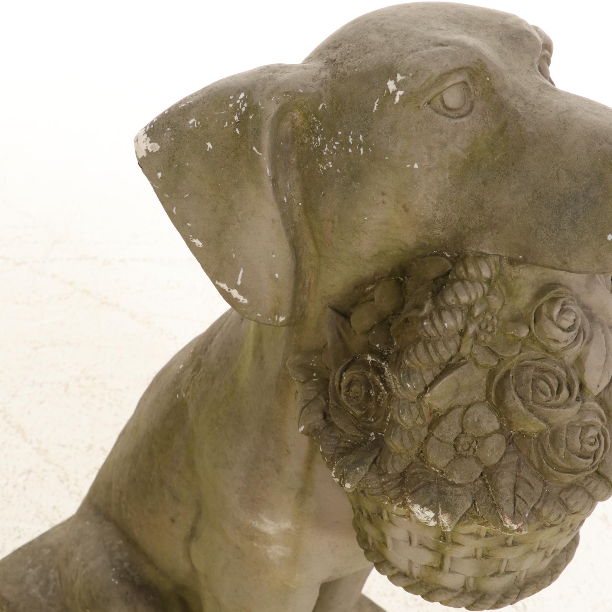 Pair of Resin Dogs with Flower Baskets Lawn Ornaments, Contemporary