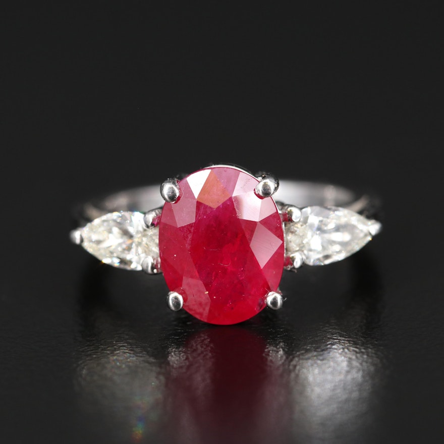 Platinum 3.17 CT Ruby and Diamond Ring with GIA Reports