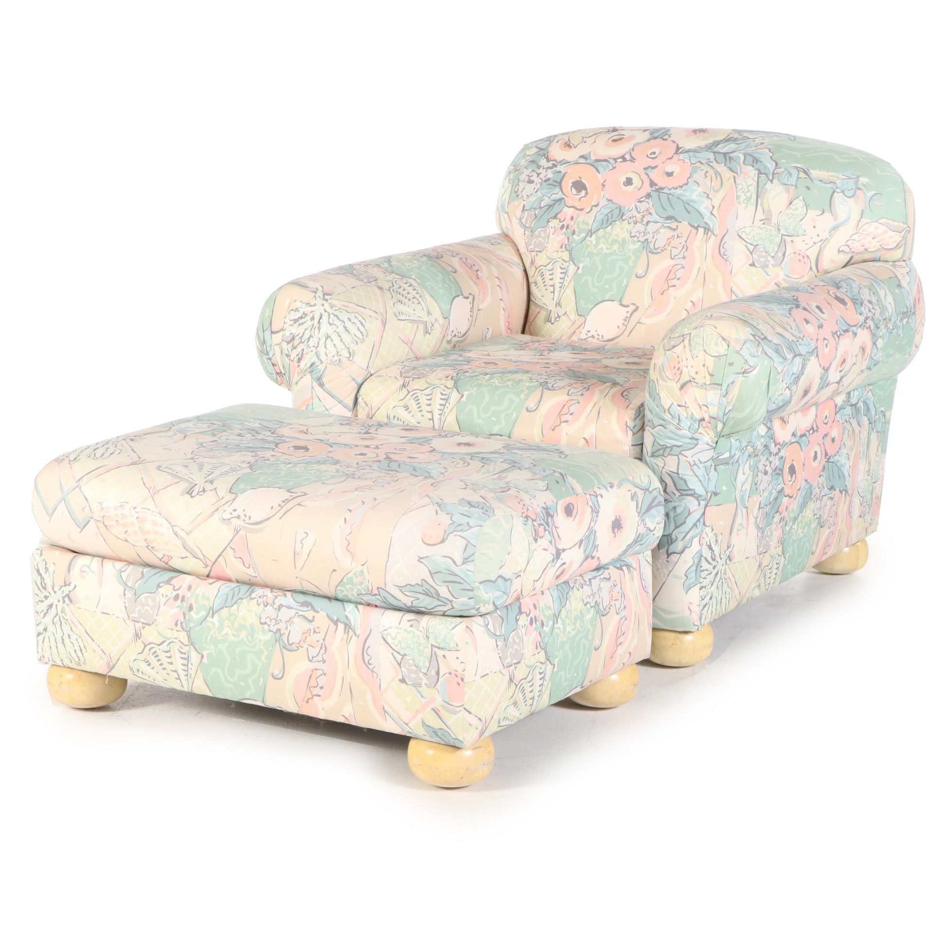 Selig Upholstered Armchair with Ottoman, Late 20th Century