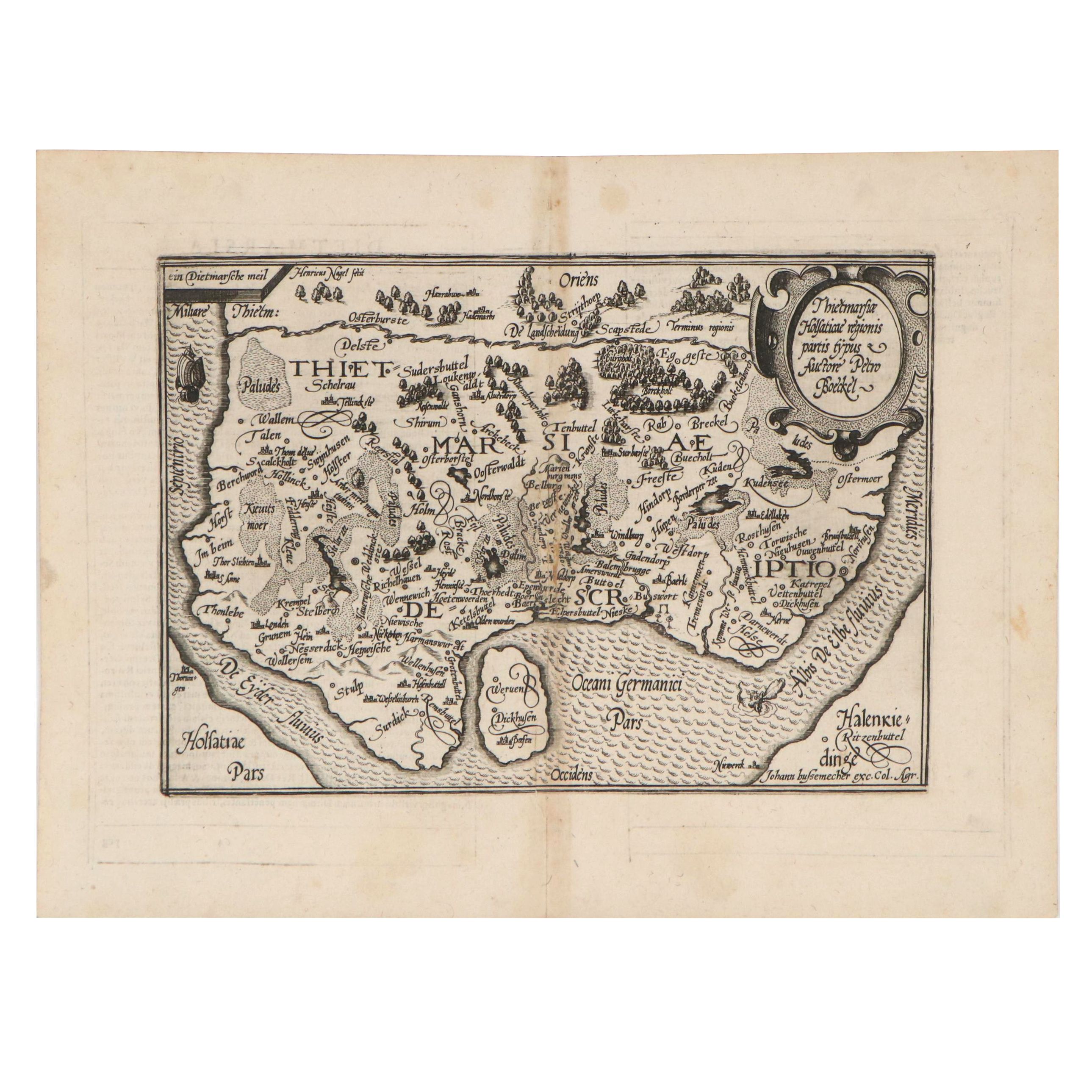 Matthias Quad Engraving Map of Denmark, 1596