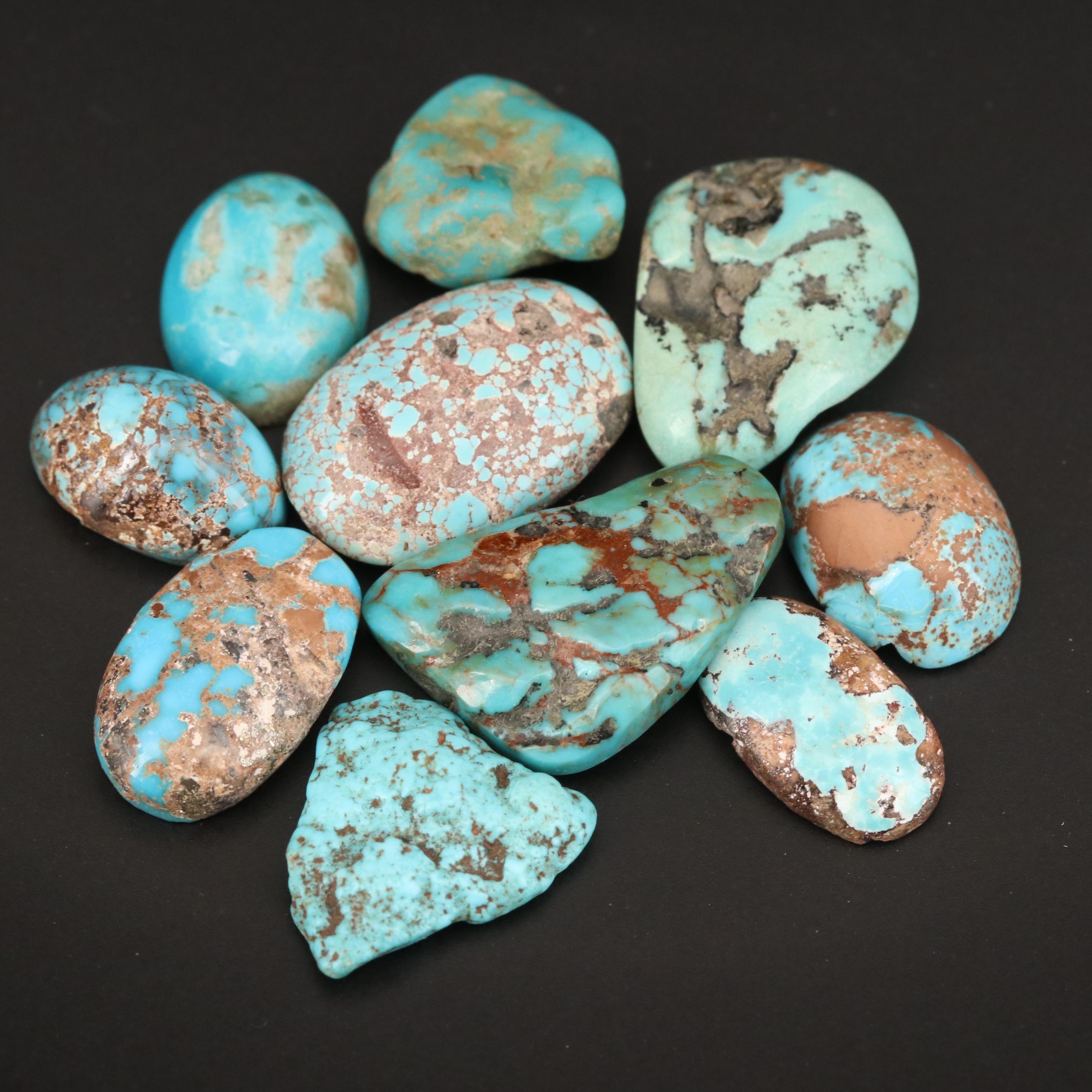 Loose Rough Cut and Oval Turquoise Cabochon