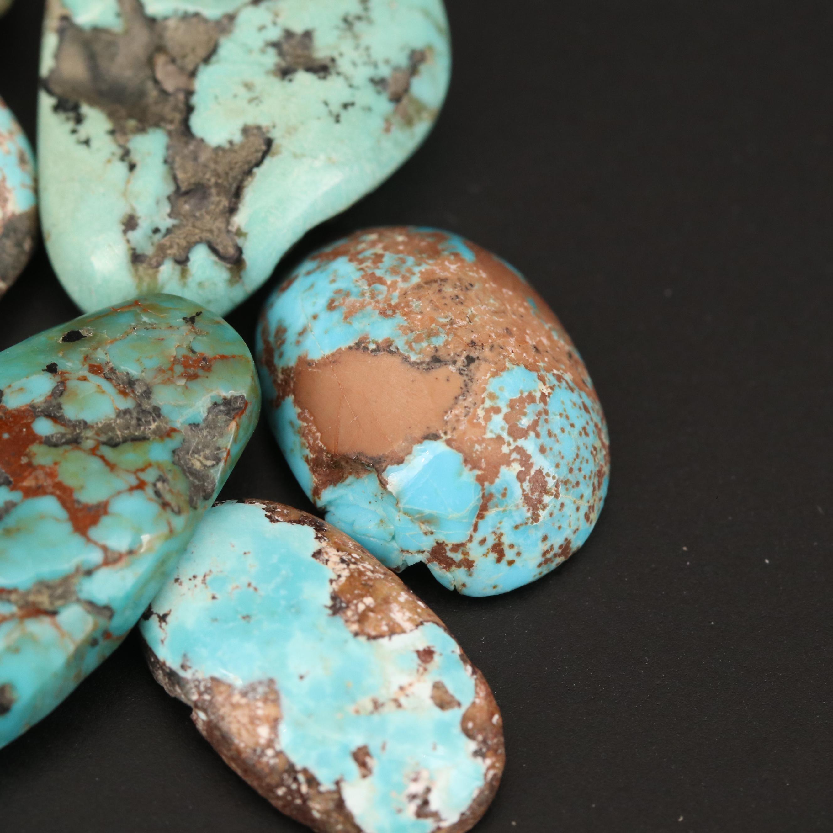 Loose Rough Cut and Oval Turquoise Cabochon