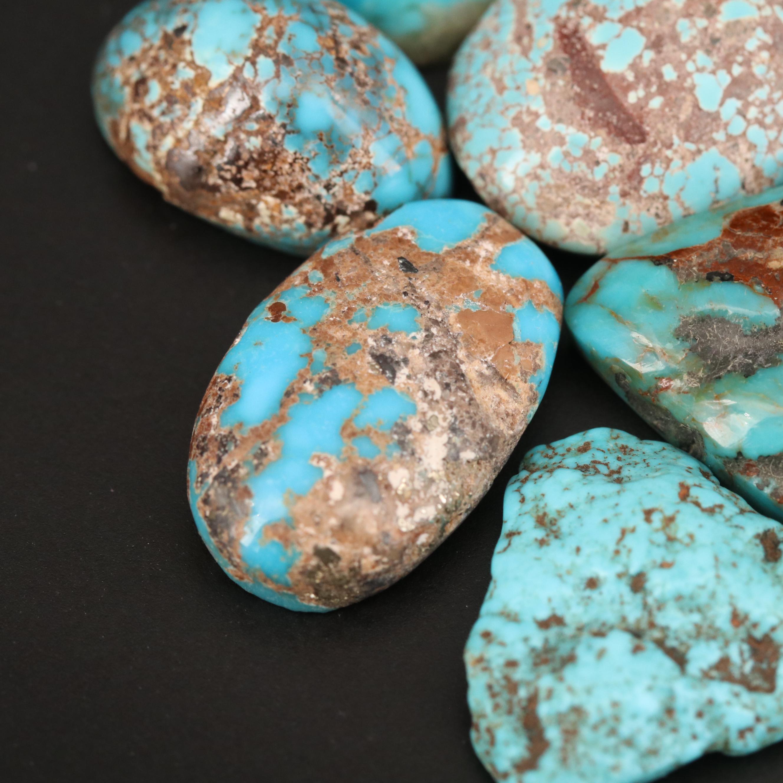 Loose Rough Cut and Oval Turquoise Cabochon