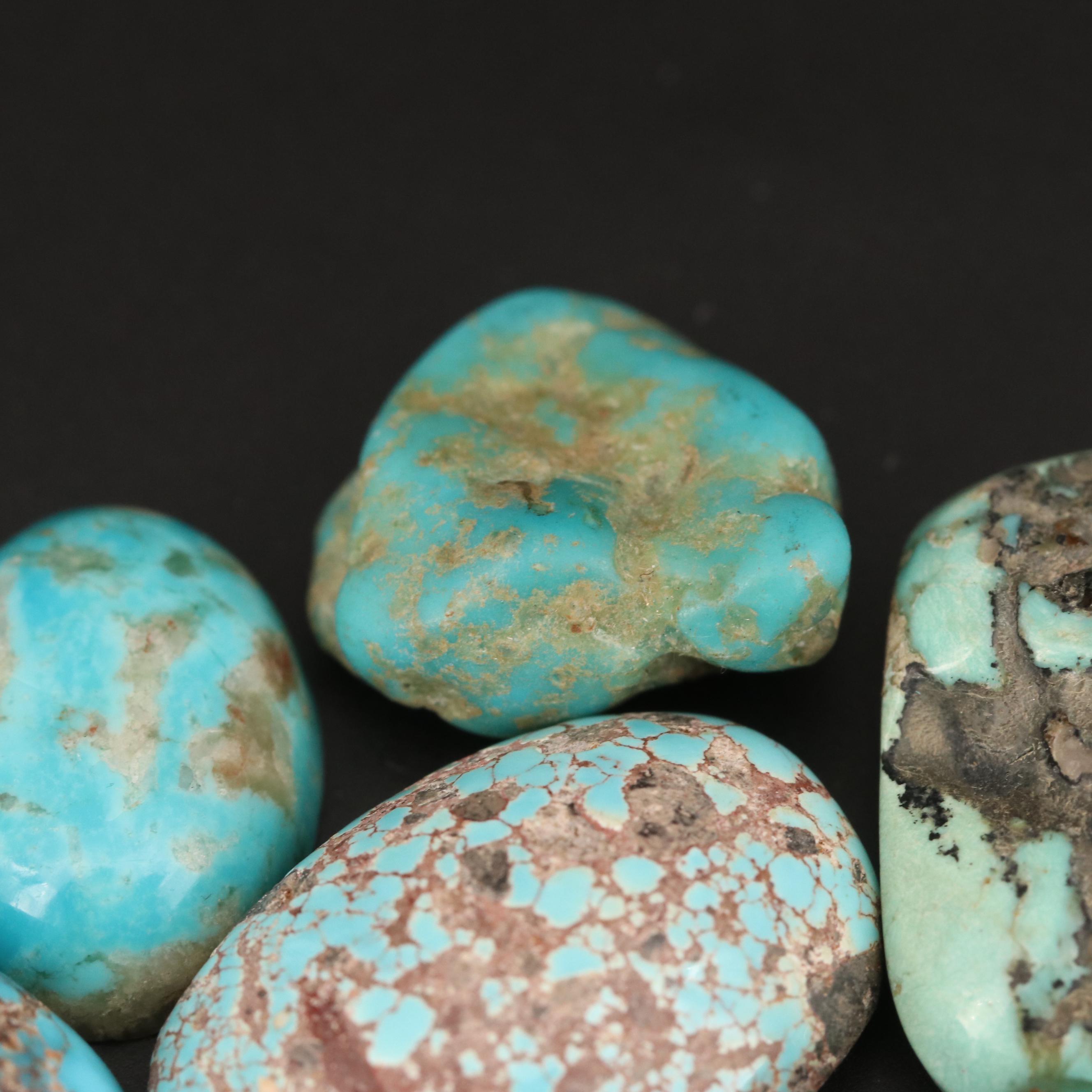 Loose Rough Cut and Oval Turquoise Cabochon