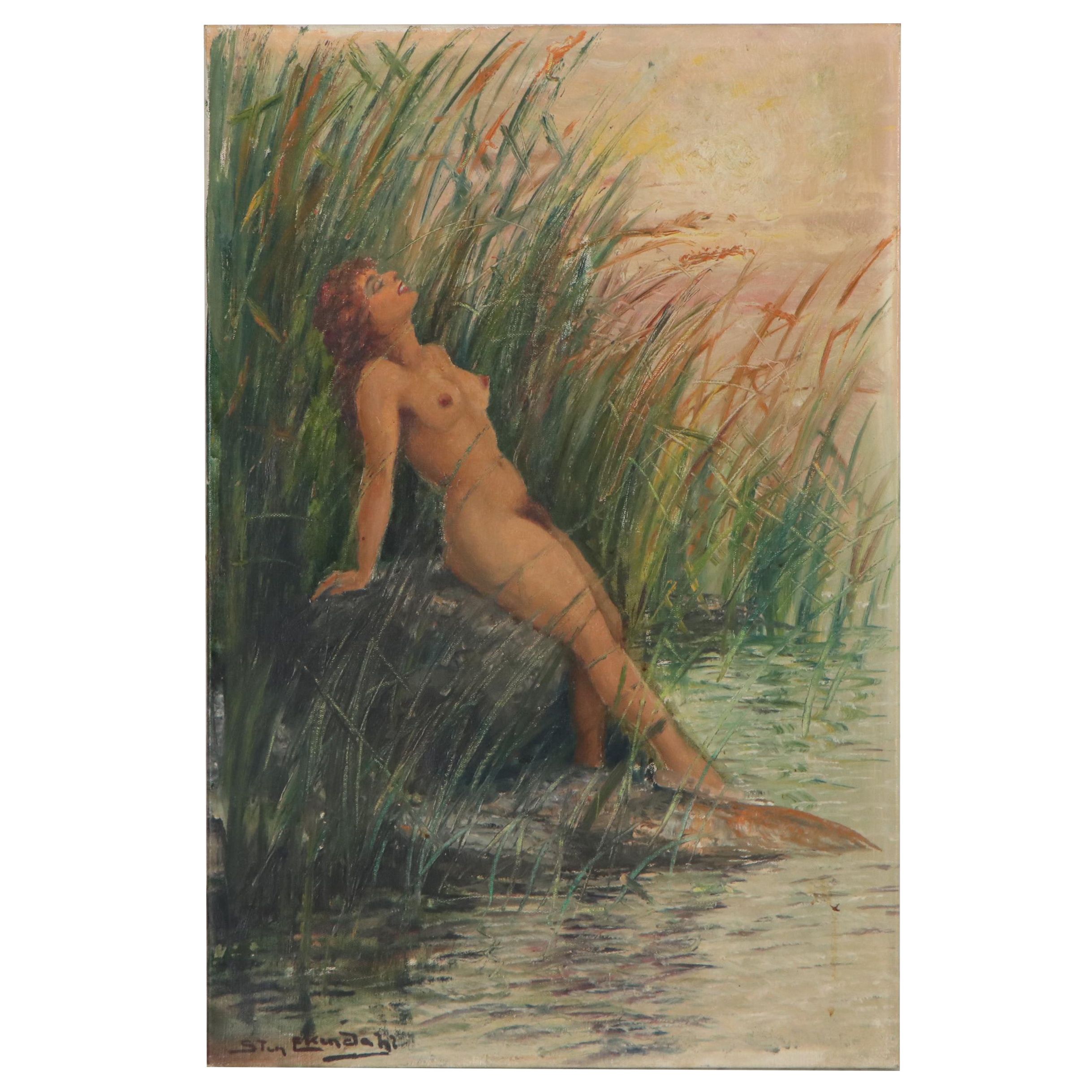 Sten Ekendahl Oil Painting of Reclining Nude, Mid-20th Century