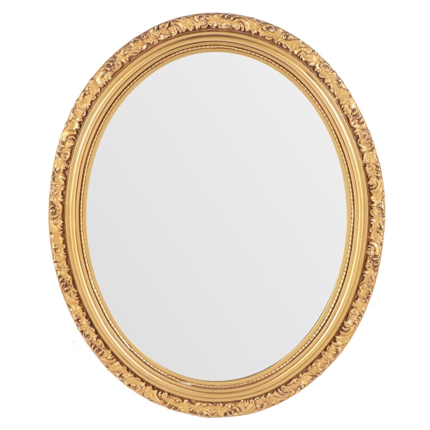 Oval Giltwood and Composition Wall Mirror, 20th Century