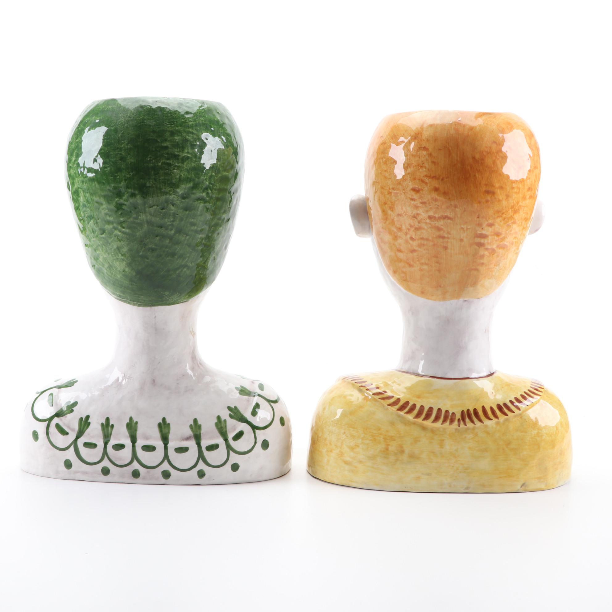 Horchow Collection Italian Hand-Painted Ceramic Head Planters