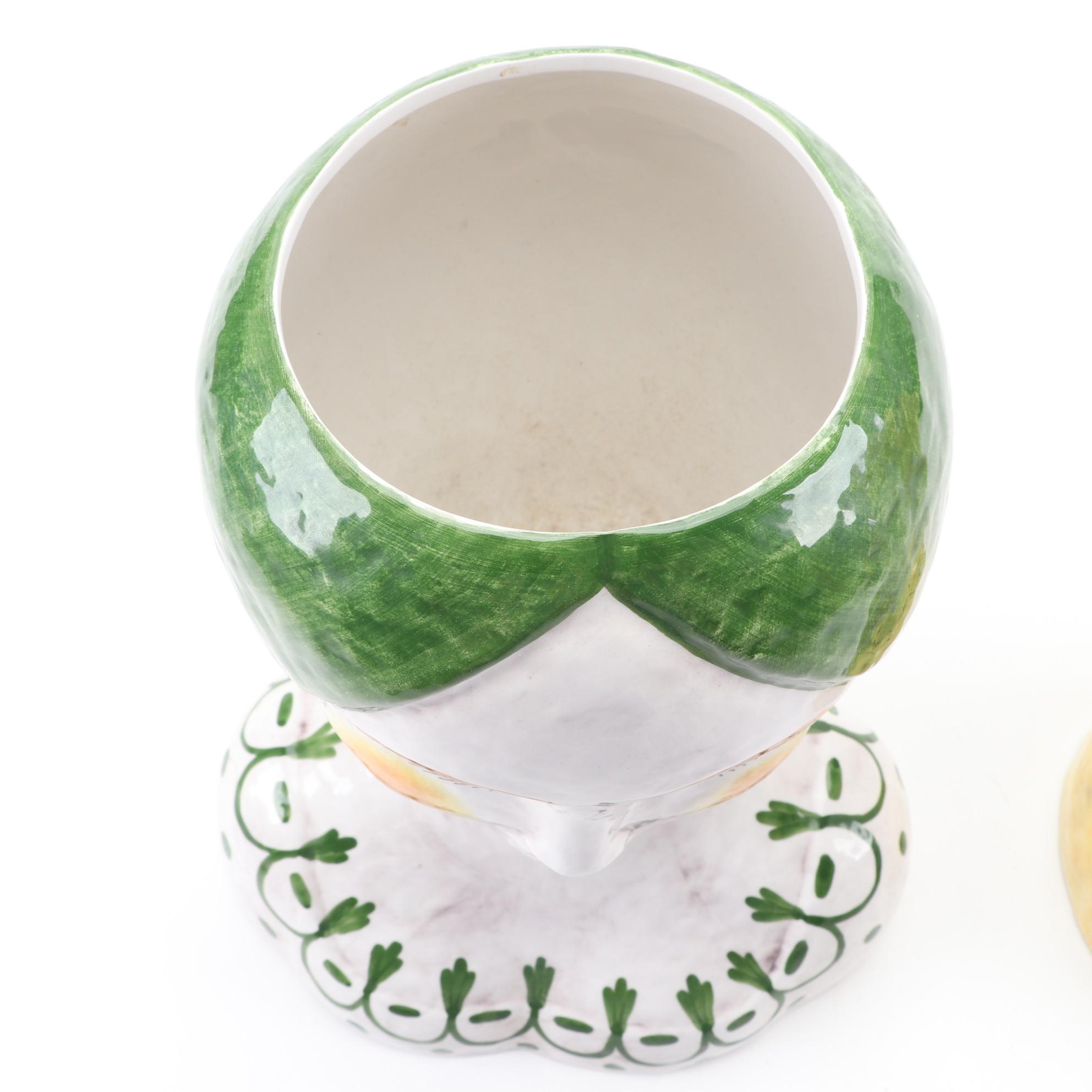 Horchow Collection Italian Hand-Painted Ceramic Head Planters