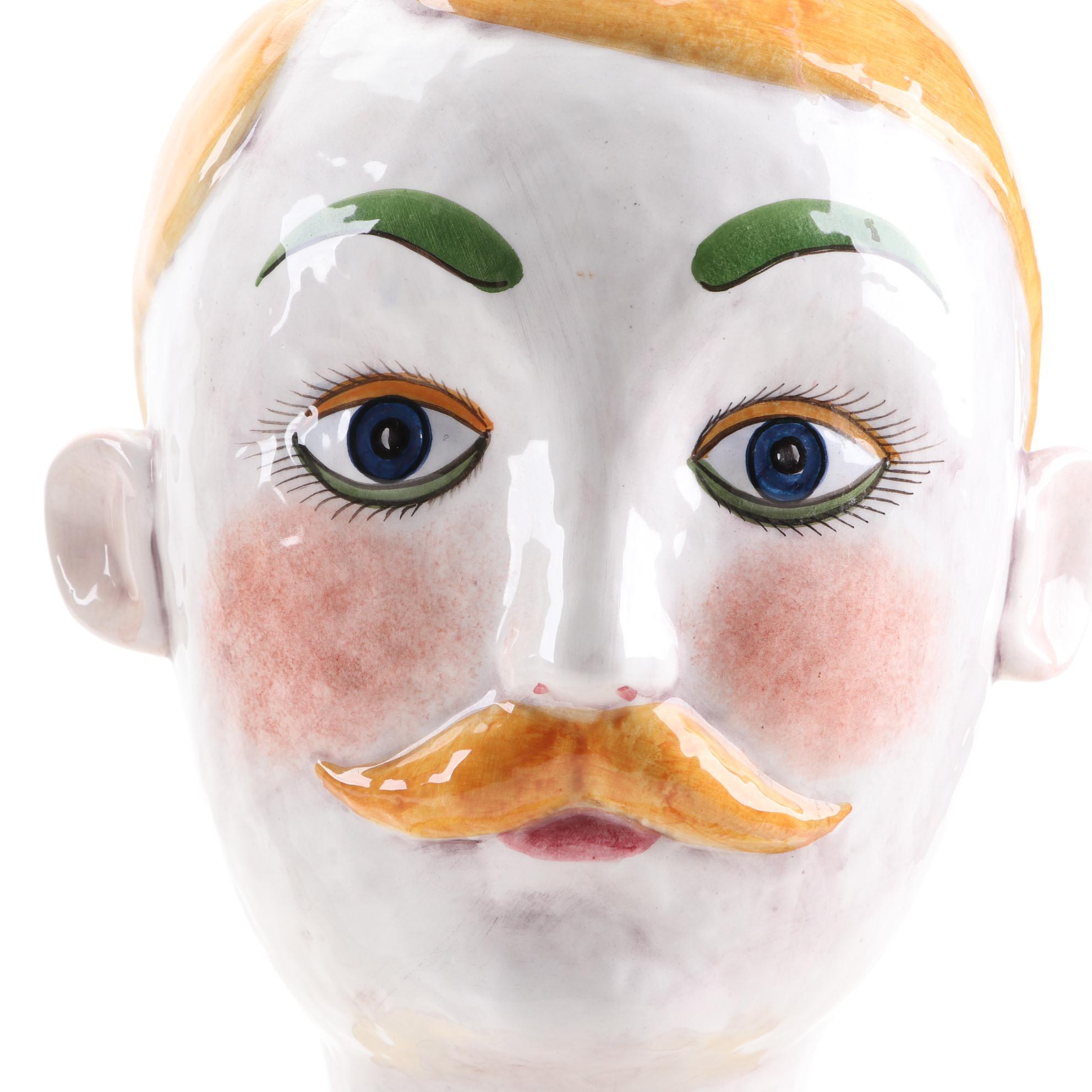 Horchow Collection Italian Hand-Painted Ceramic Head Planters