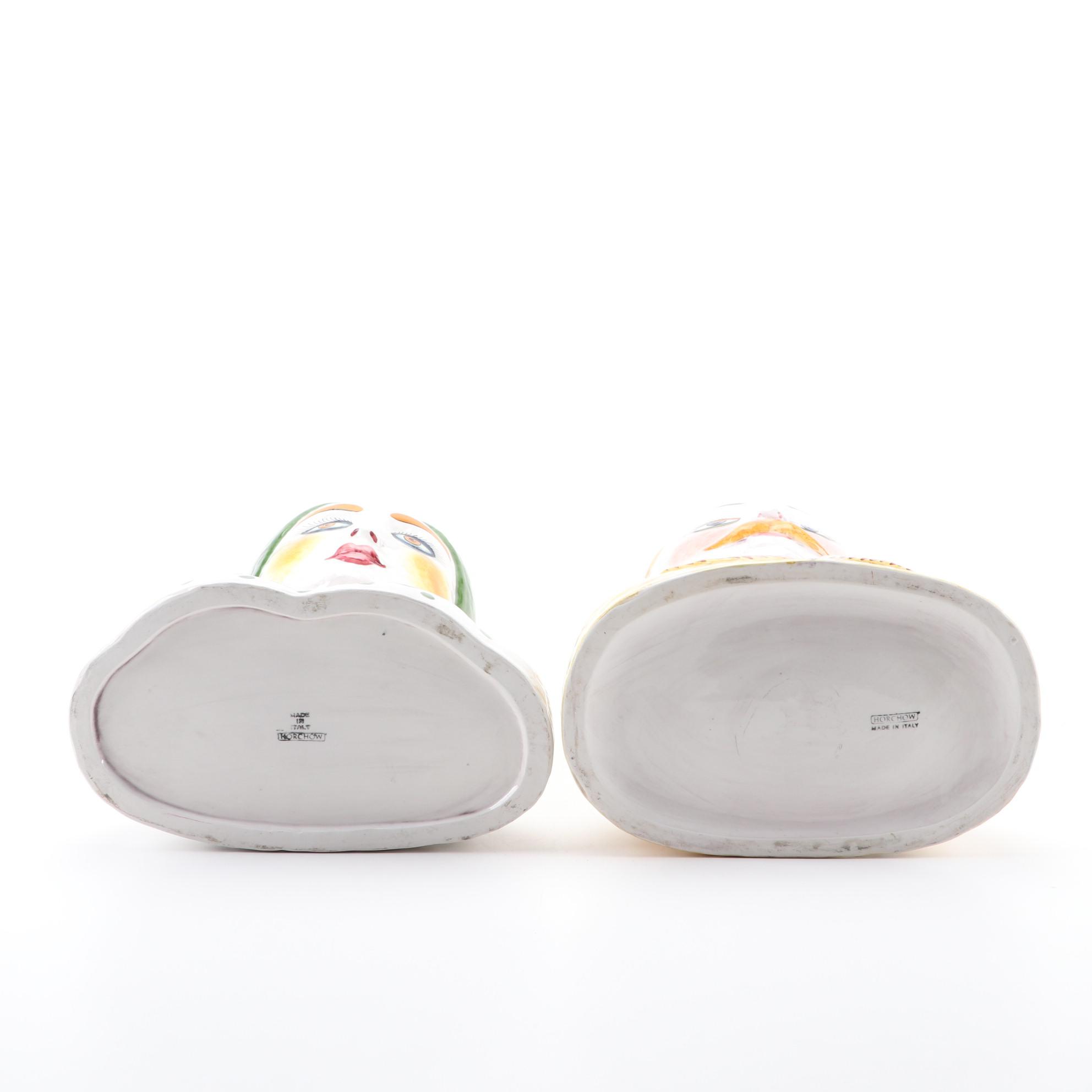 Horchow Collection Italian Hand-Painted Ceramic Head Planters