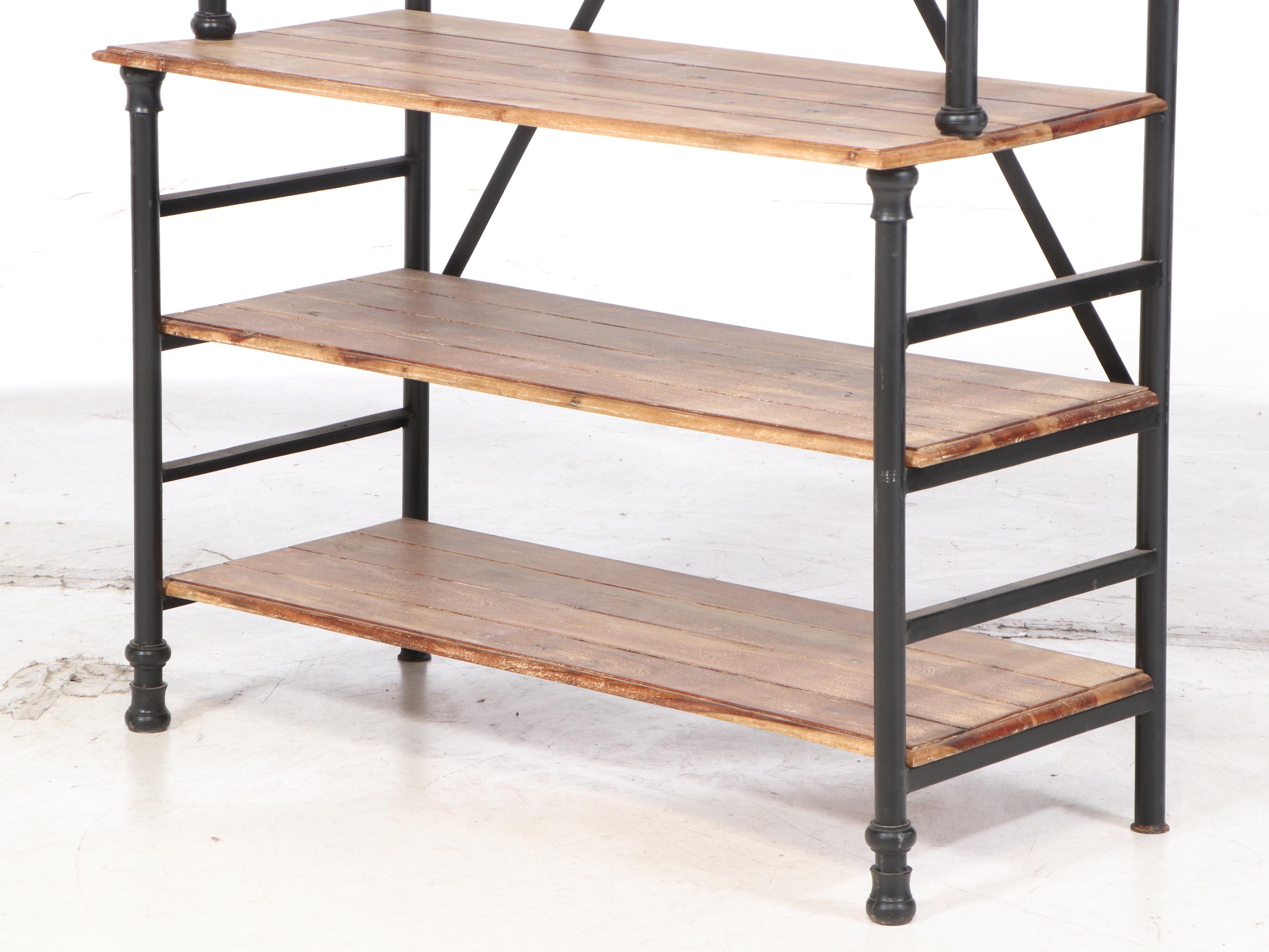 Industrial Style Metal and Distressed Wood Bakers Rack, 21st Century