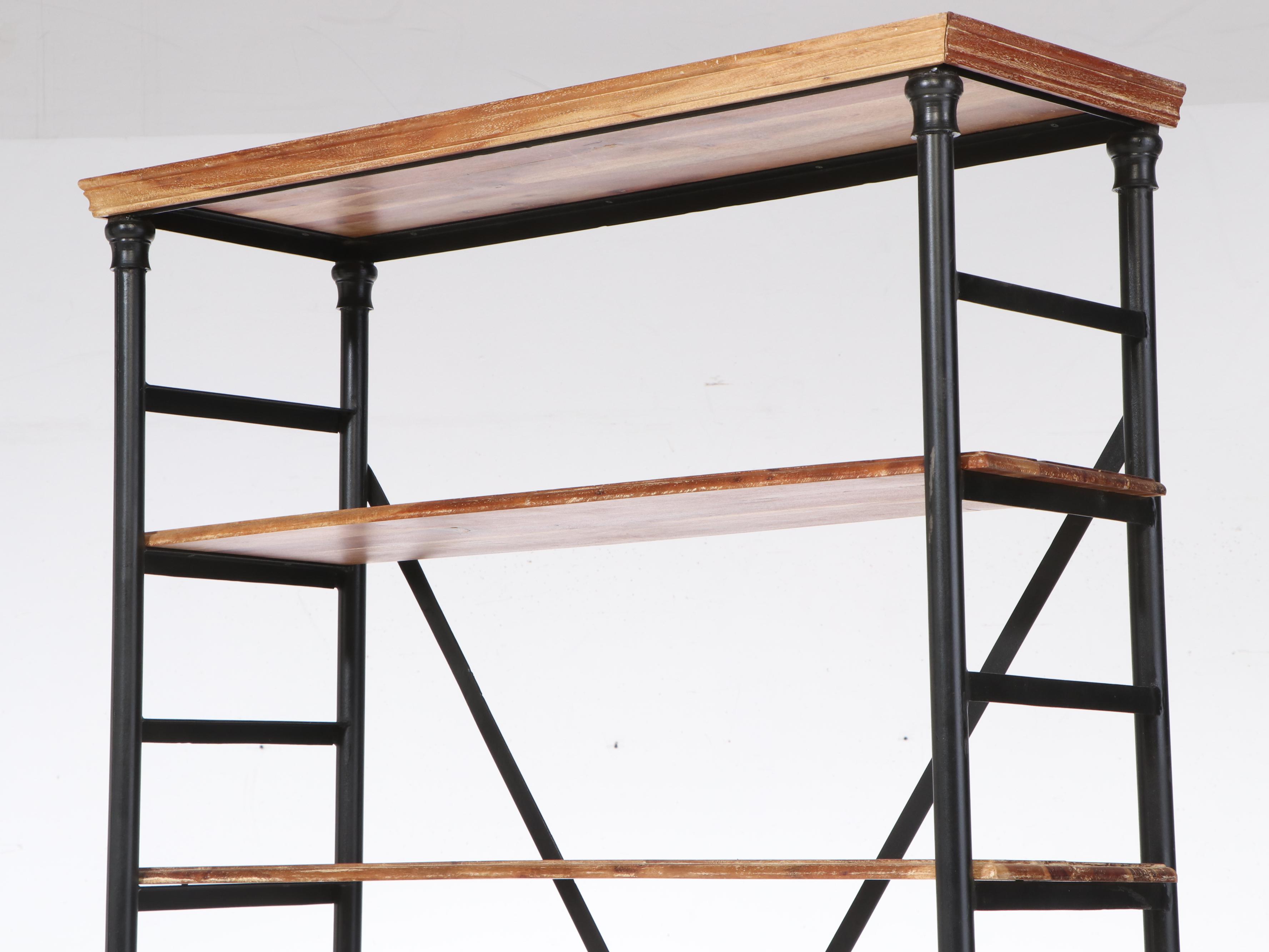 Industrial Style Metal and Distressed Wood Bakers Rack, 21st Century