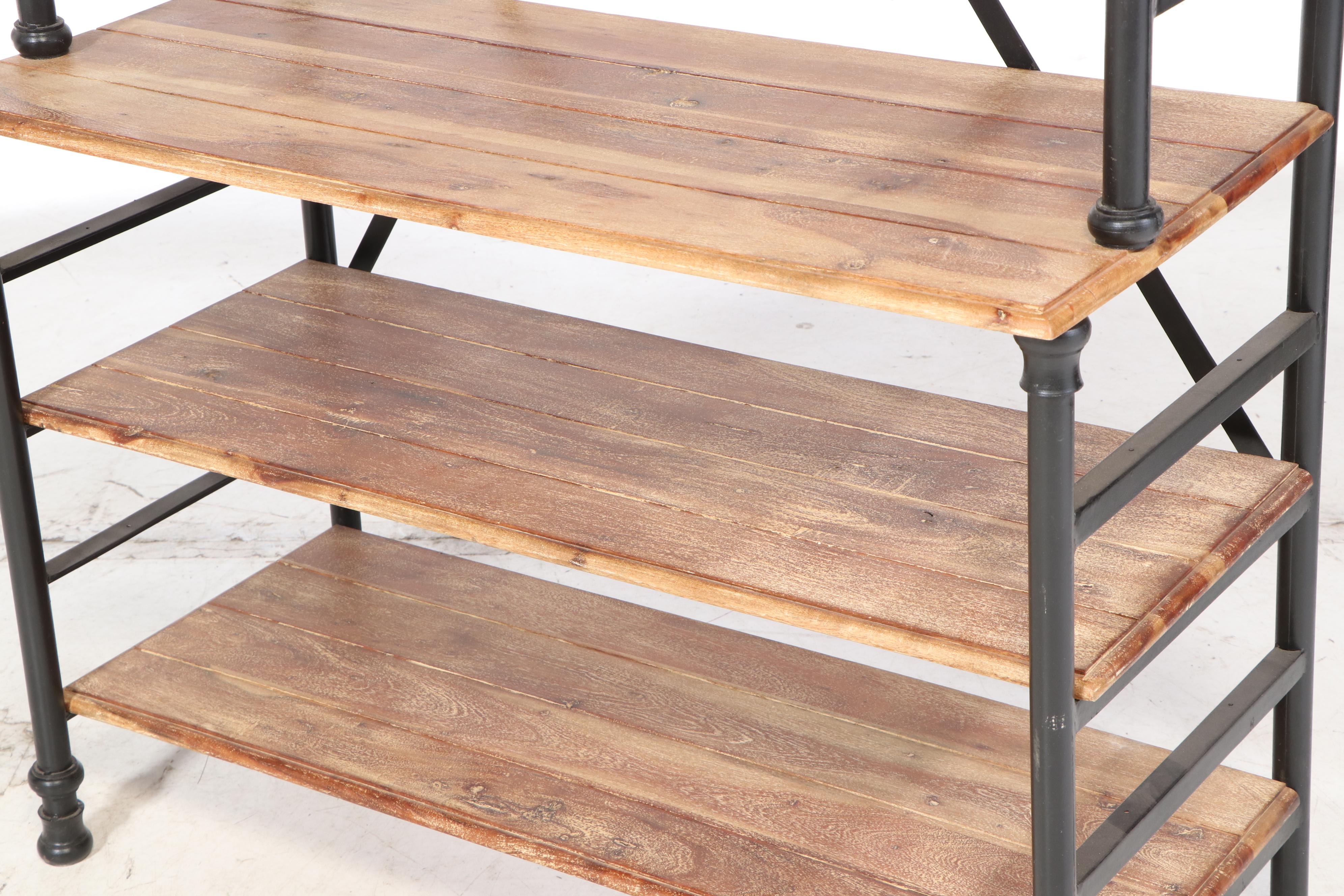 Industrial Style Metal and Distressed Wood Bakers Rack, 21st Century