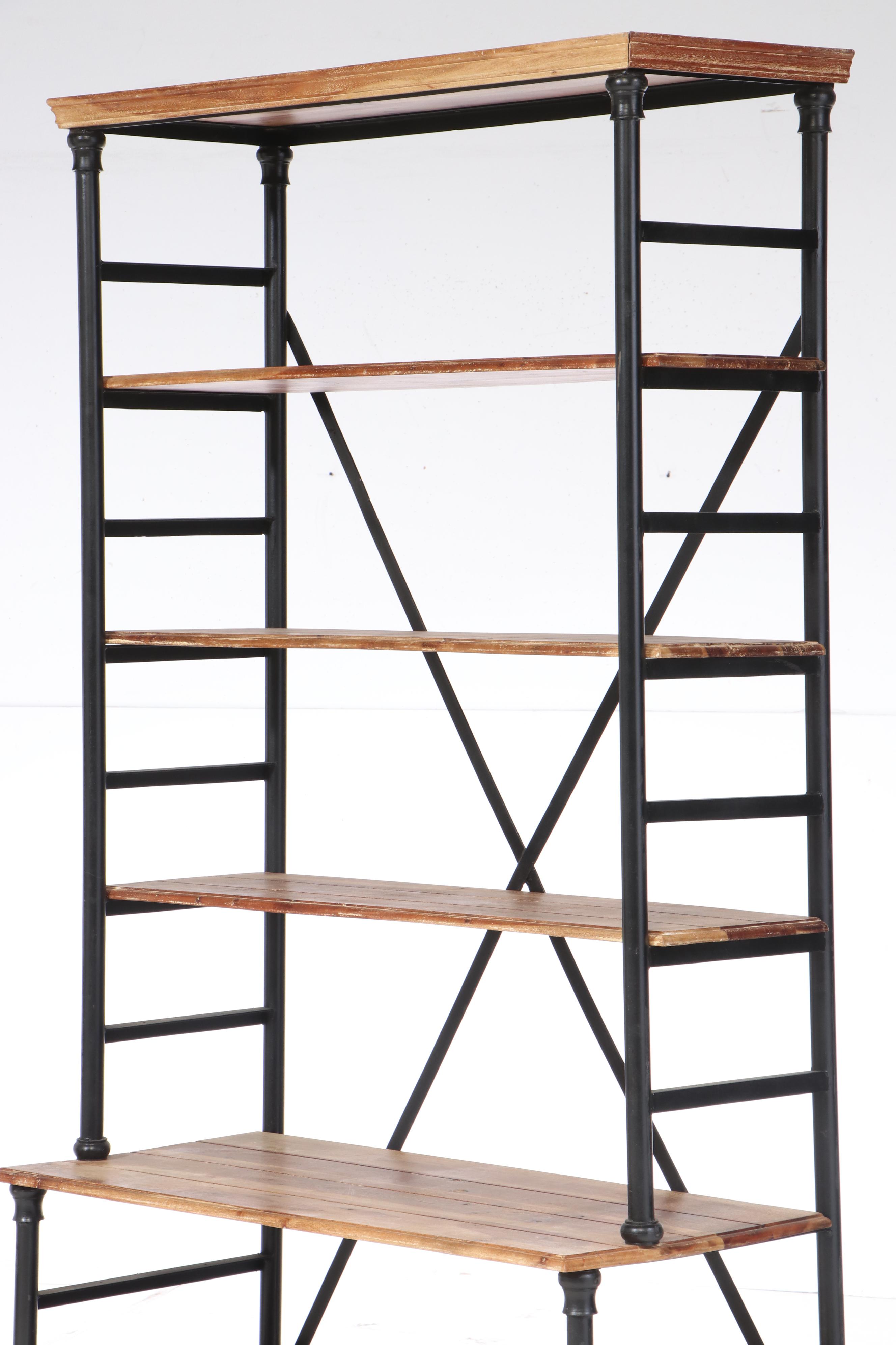 Industrial Style Metal and Distressed Wood Bakers Rack, 21st Century