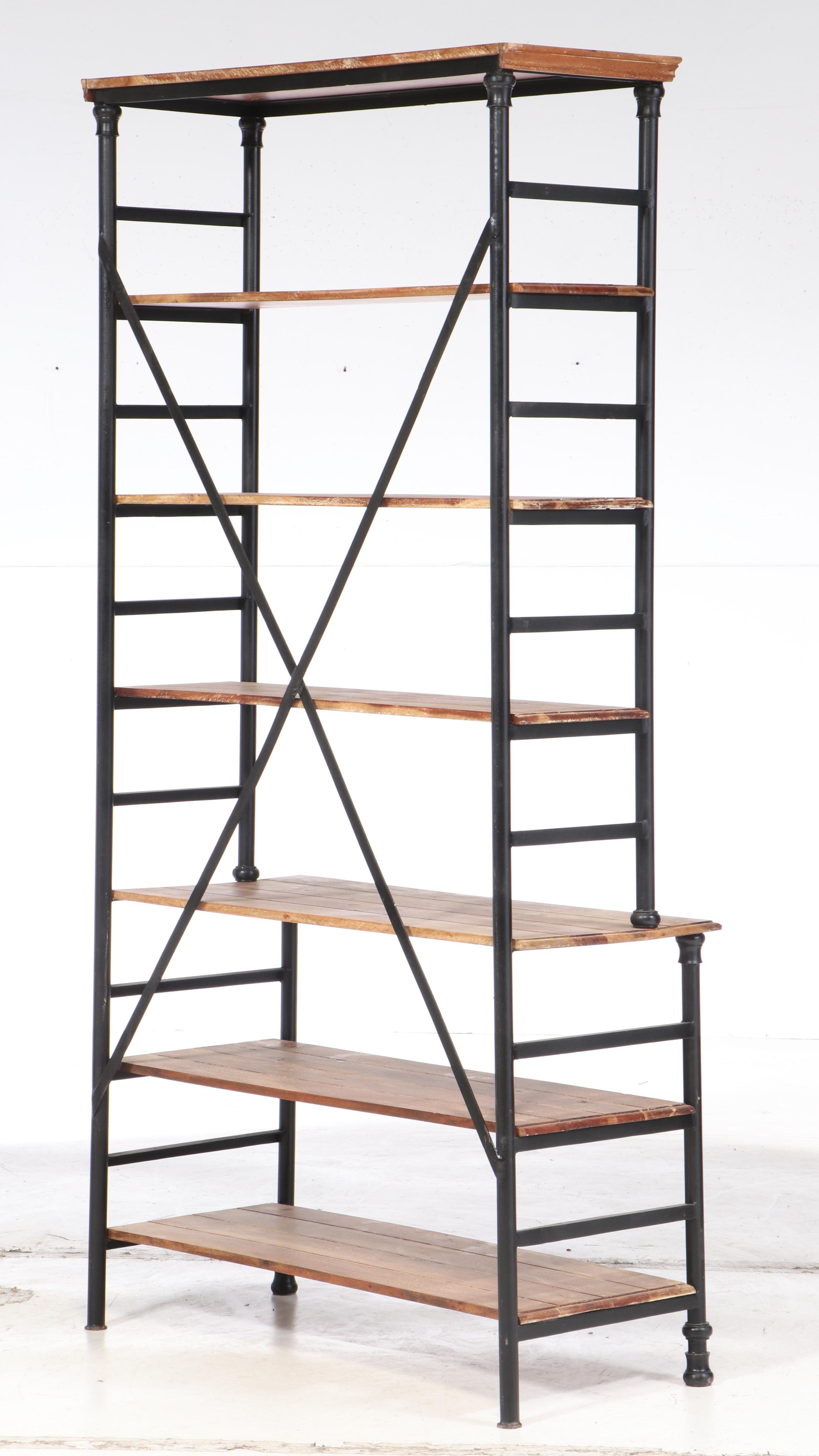 Industrial Style Metal and Distressed Wood Bakers Rack, 21st Century