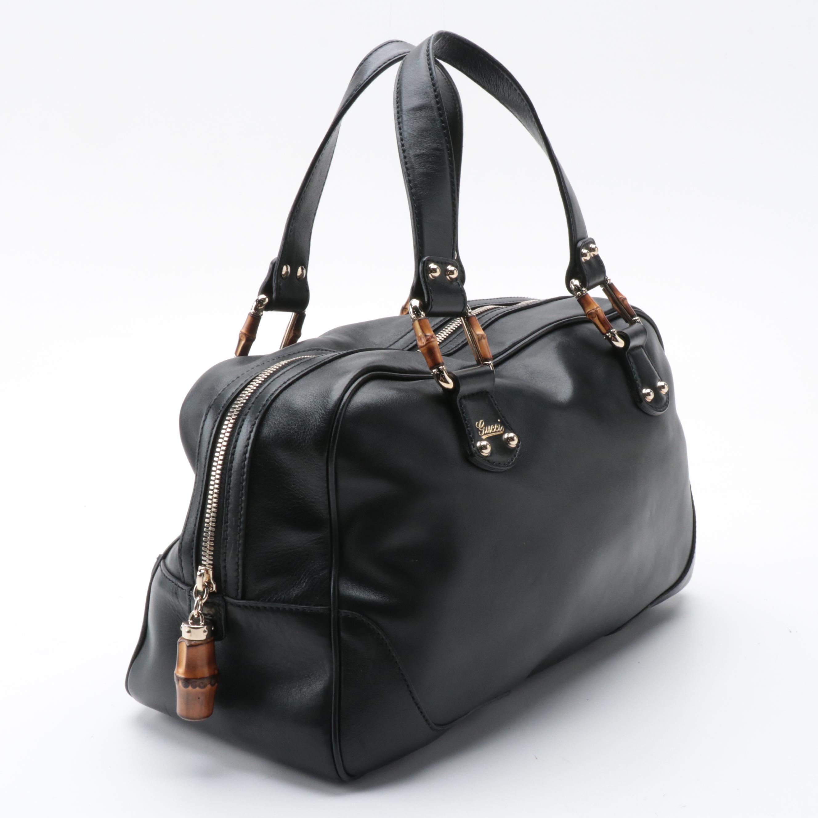Gucci Bamboo Boston Bag in Black Leather
