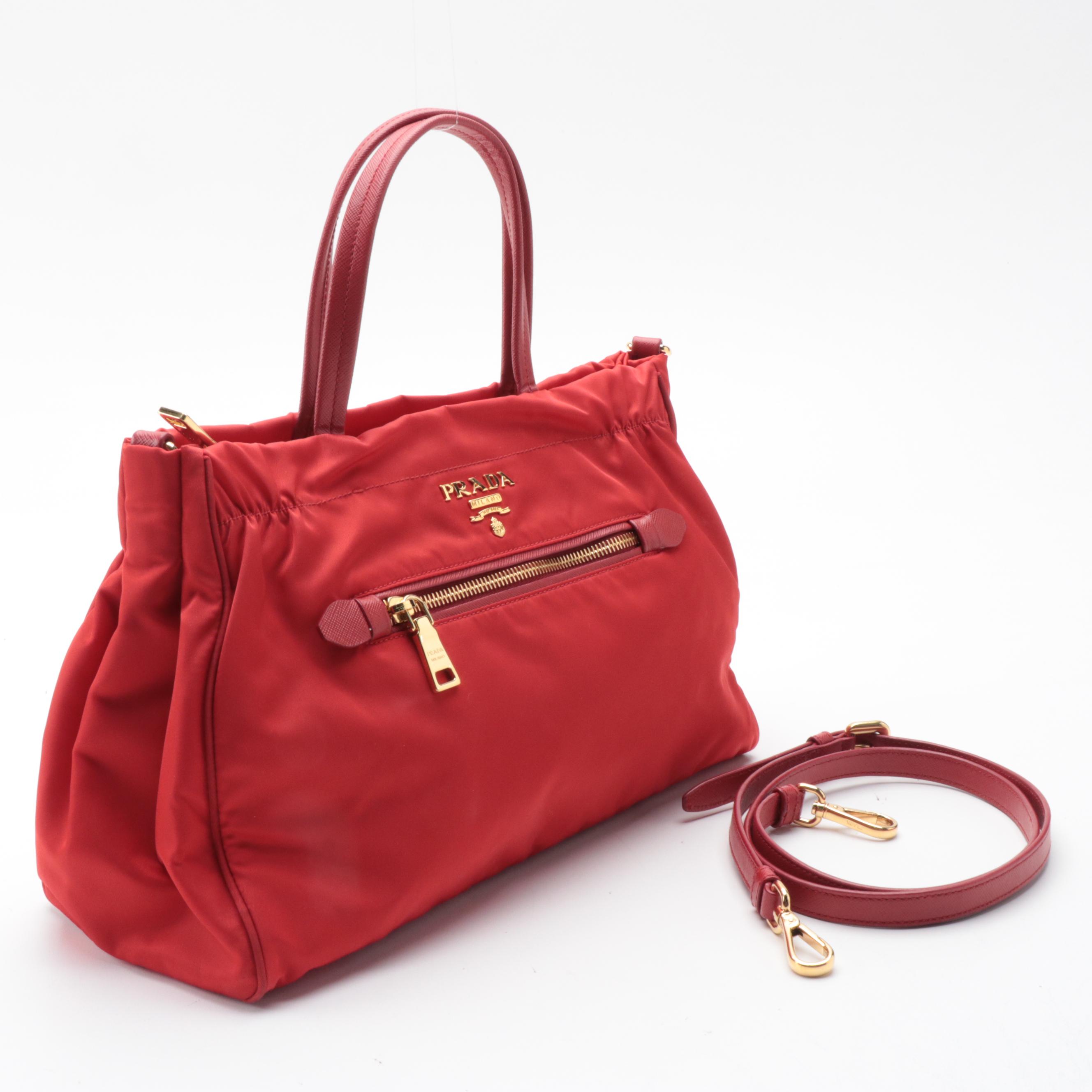 Prada Red Tessuto Nylon and Leather Two-Way Zip Tote