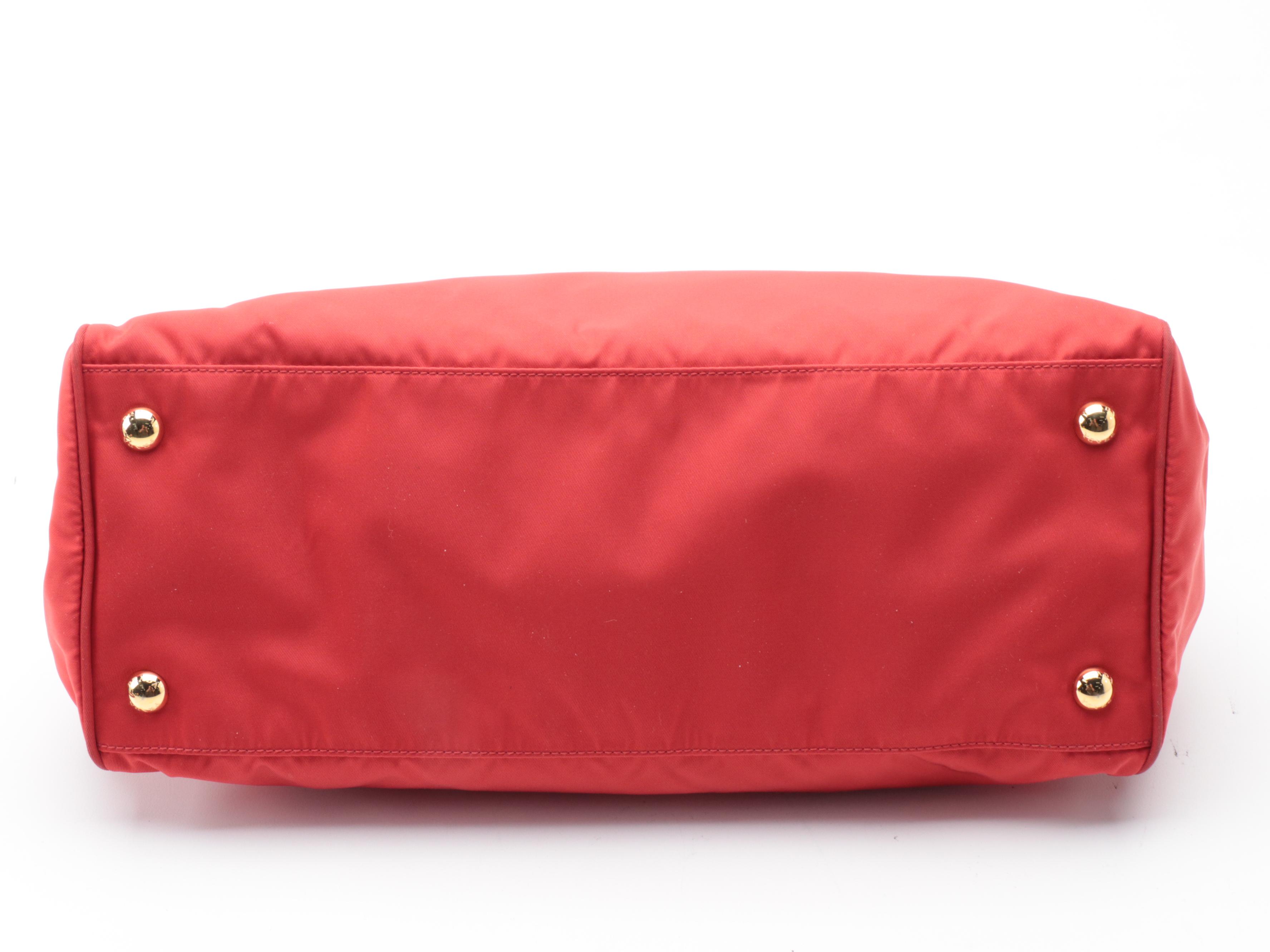 Prada Red Tessuto Nylon and Leather Two-Way Zip Tote