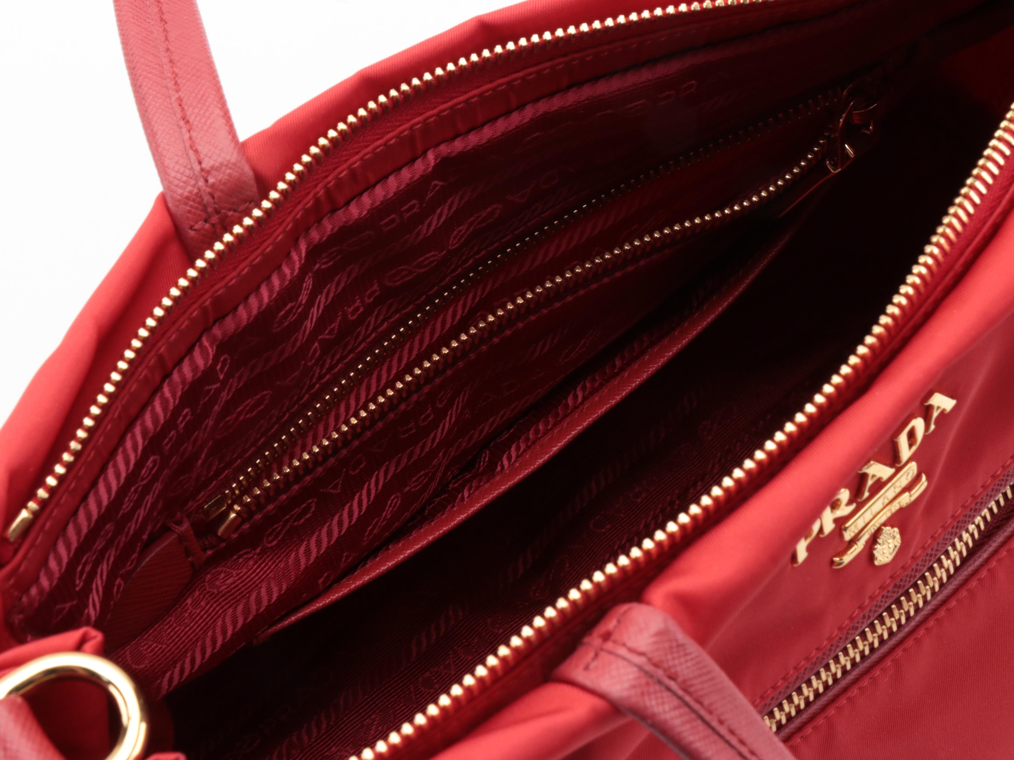 Prada Red Tessuto Nylon and Leather Two-Way Zip Tote