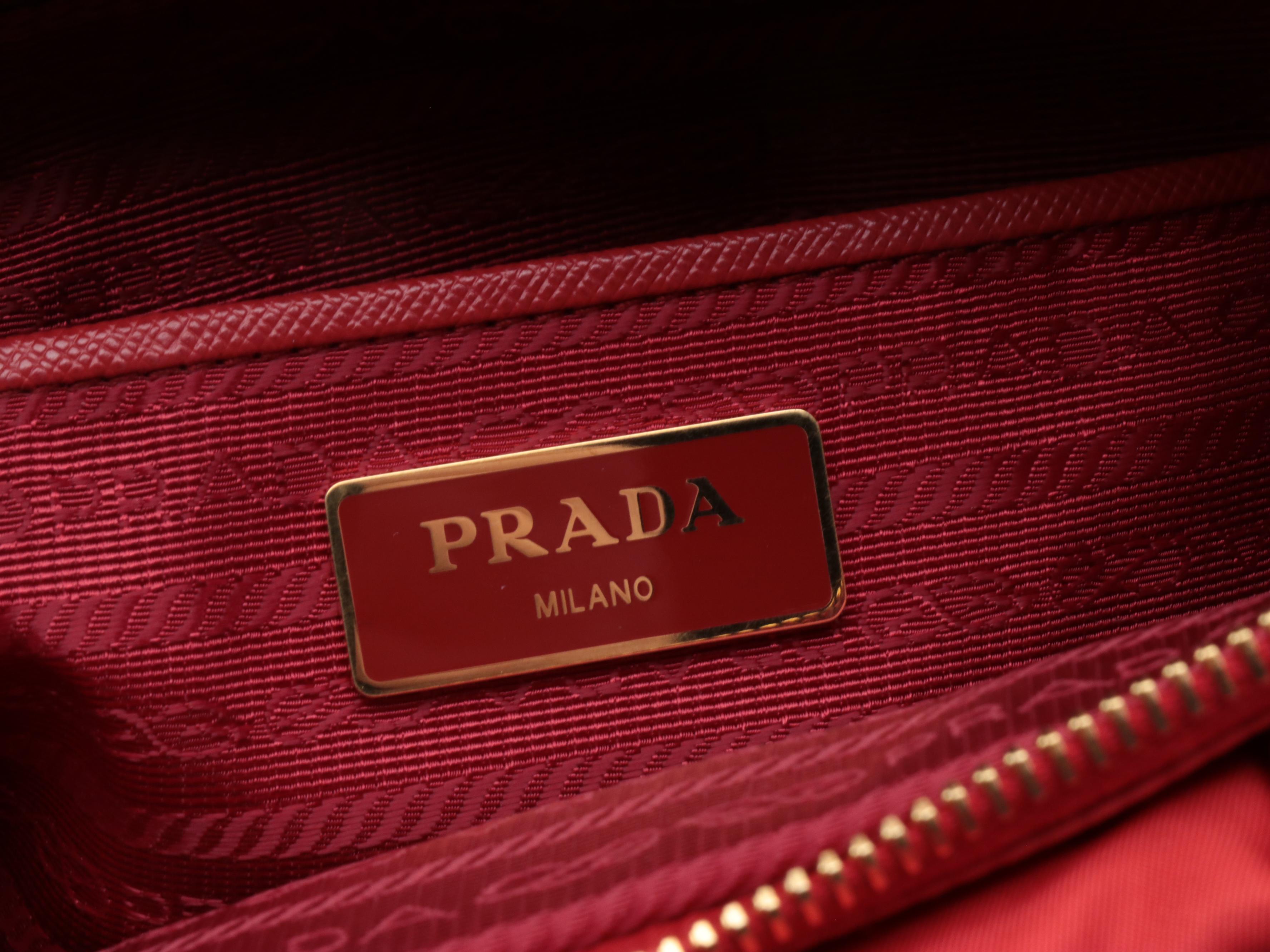 Prada Red Tessuto Nylon and Leather Two-Way Zip Tote